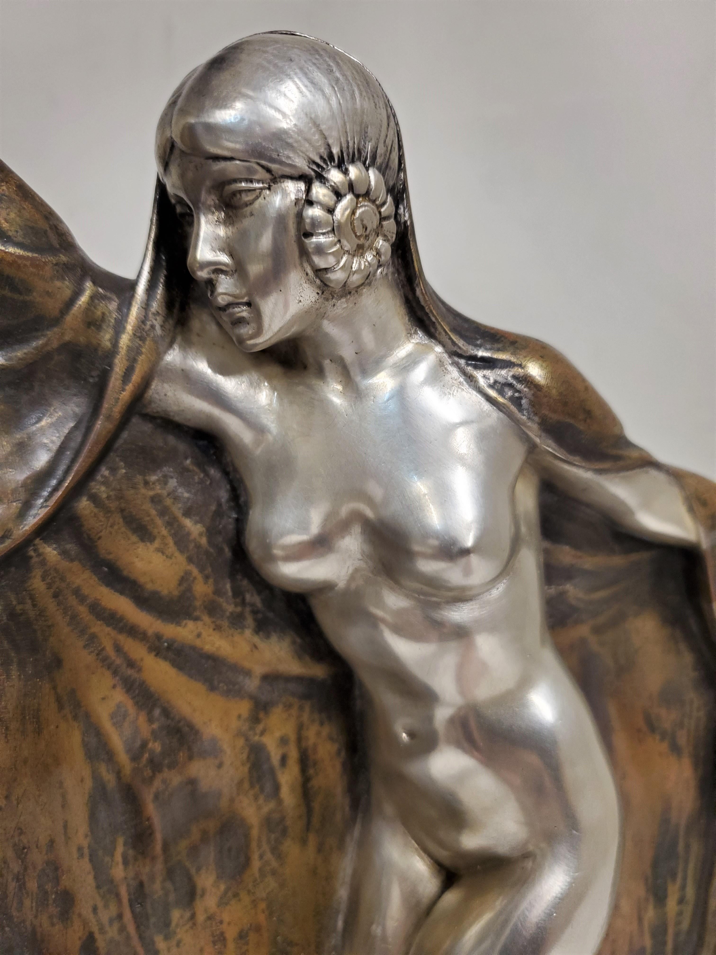 Art Deco patinated and silvered bronze figure of a nude, by Armand Lémo  For Sale 11
