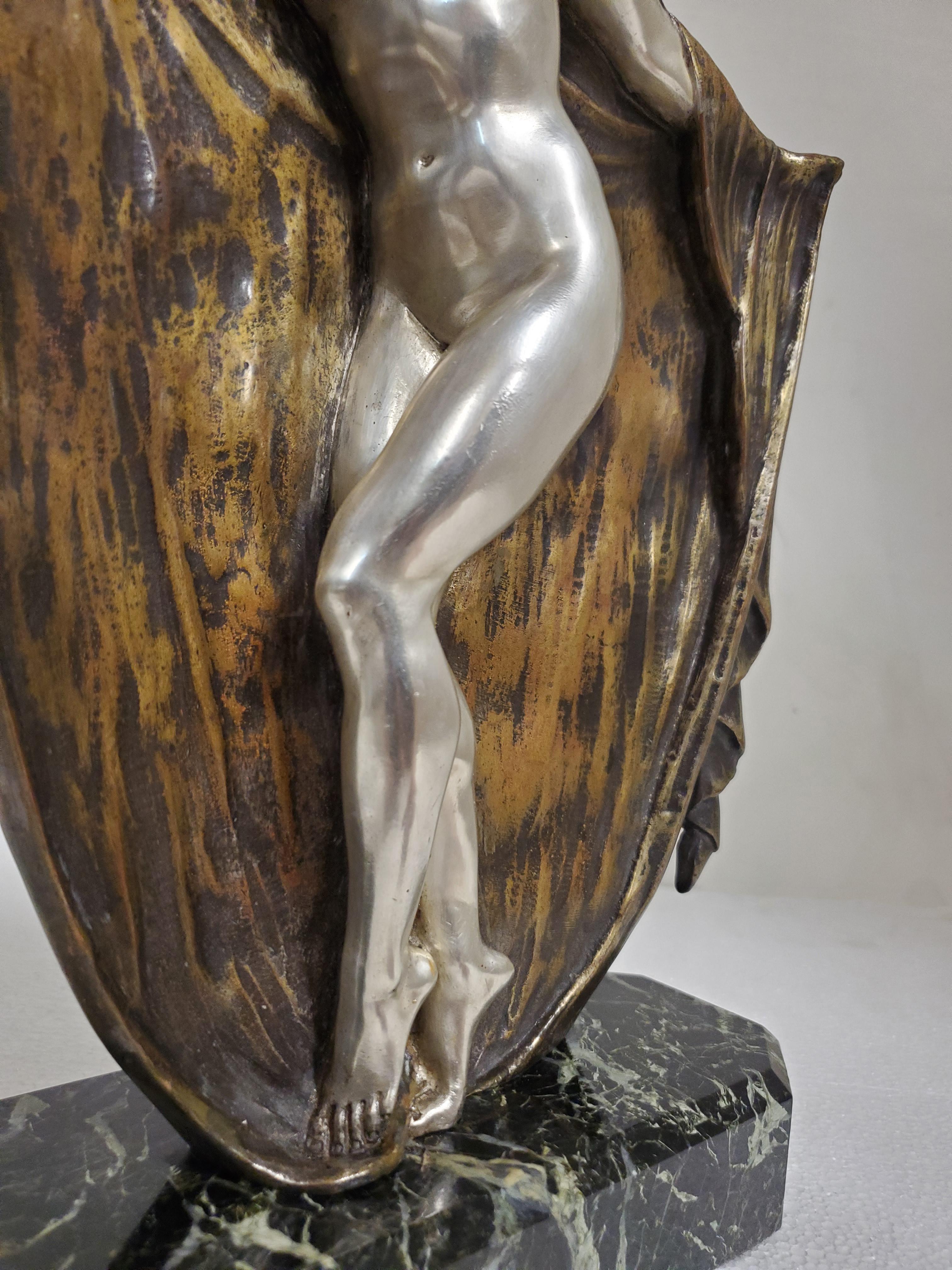 Art Deco patinated and silvered bronze figure of a nude, by Armand Lémo  For Sale 12
