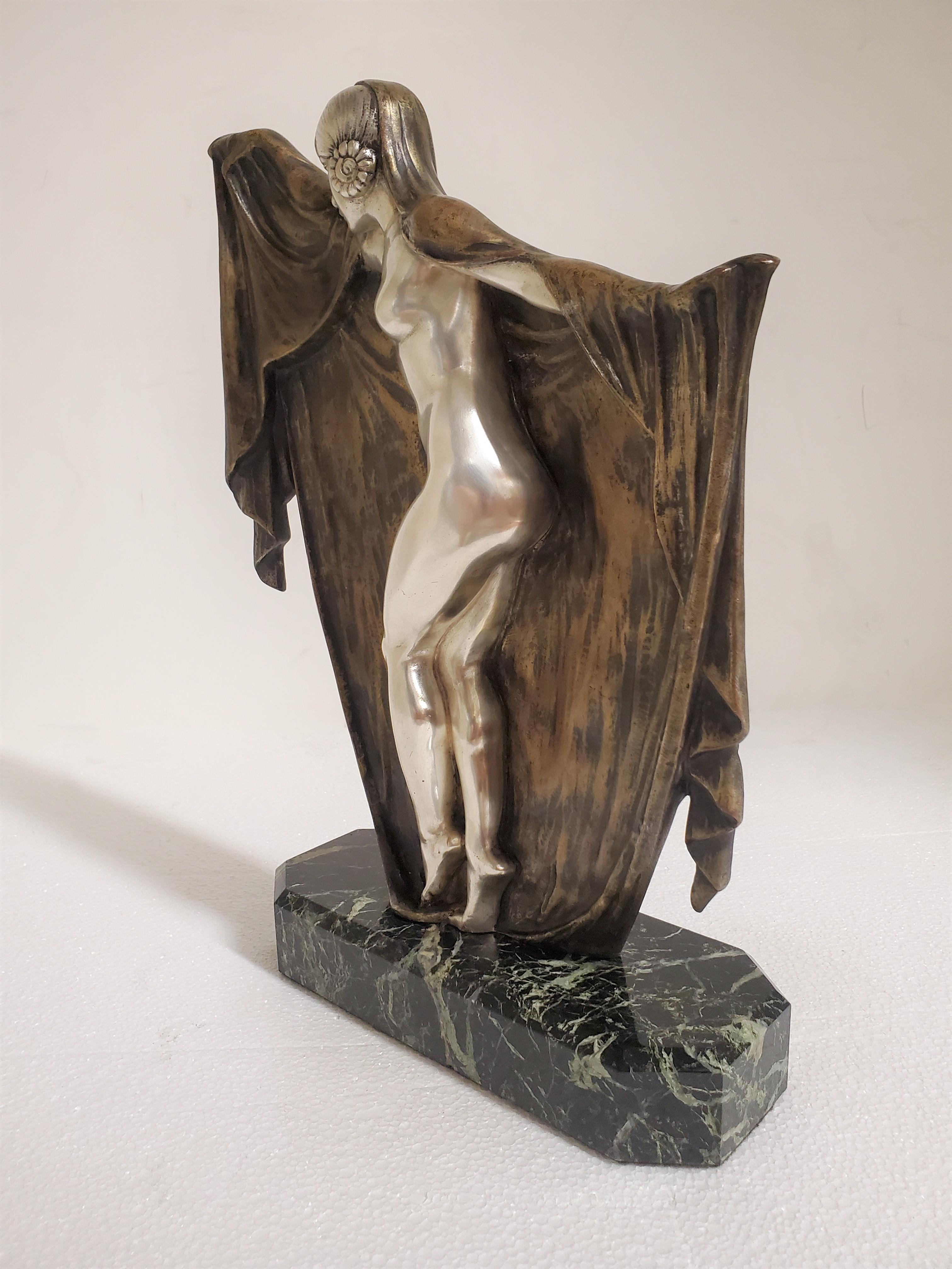 Art Deco patinated and silvered bronze figure of a nude, by Armand Lémo  For Sale 14
