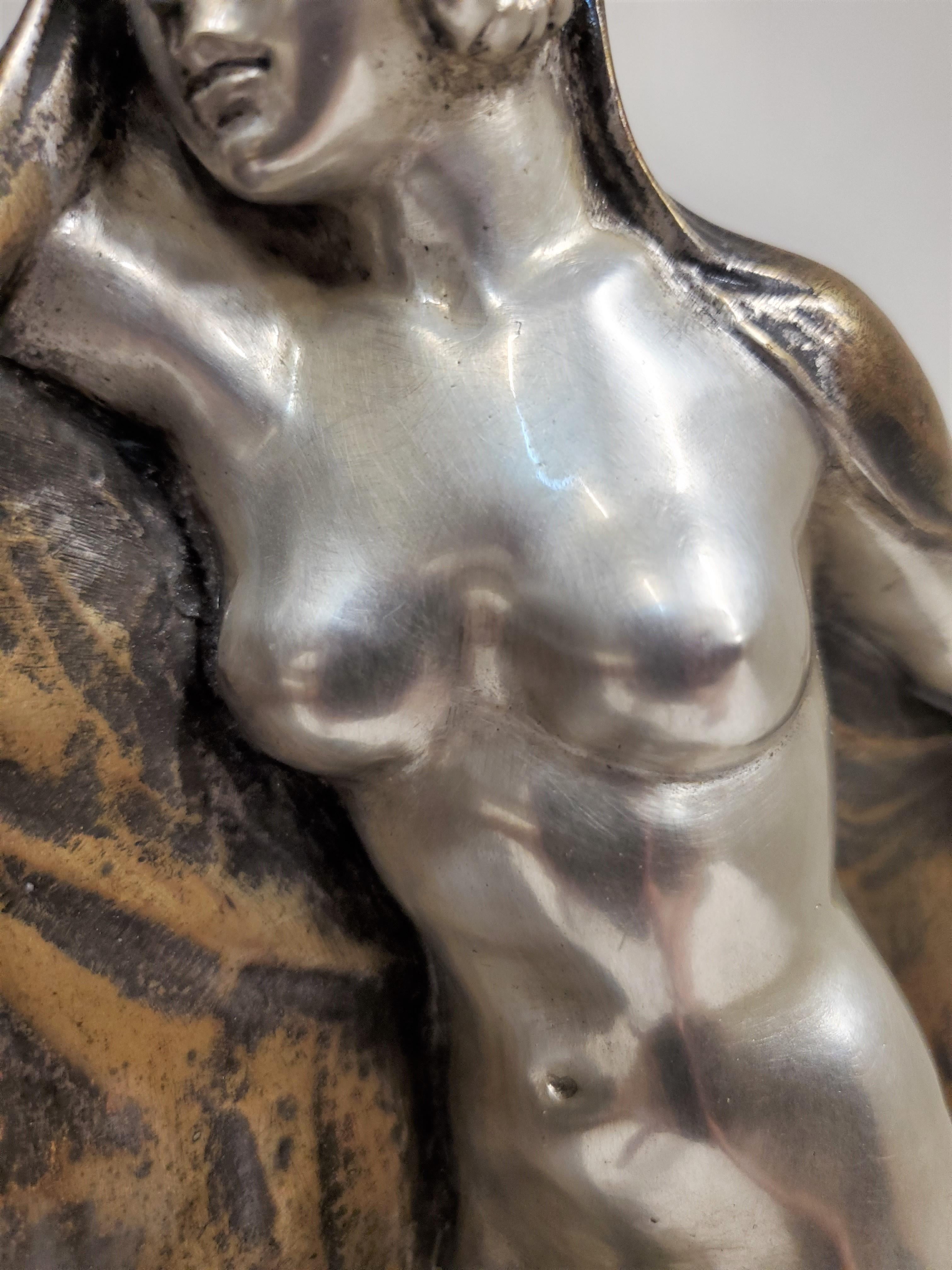 20th Century Art Deco patinated and silvered bronze figure of a nude, by Armand Lémo  For Sale