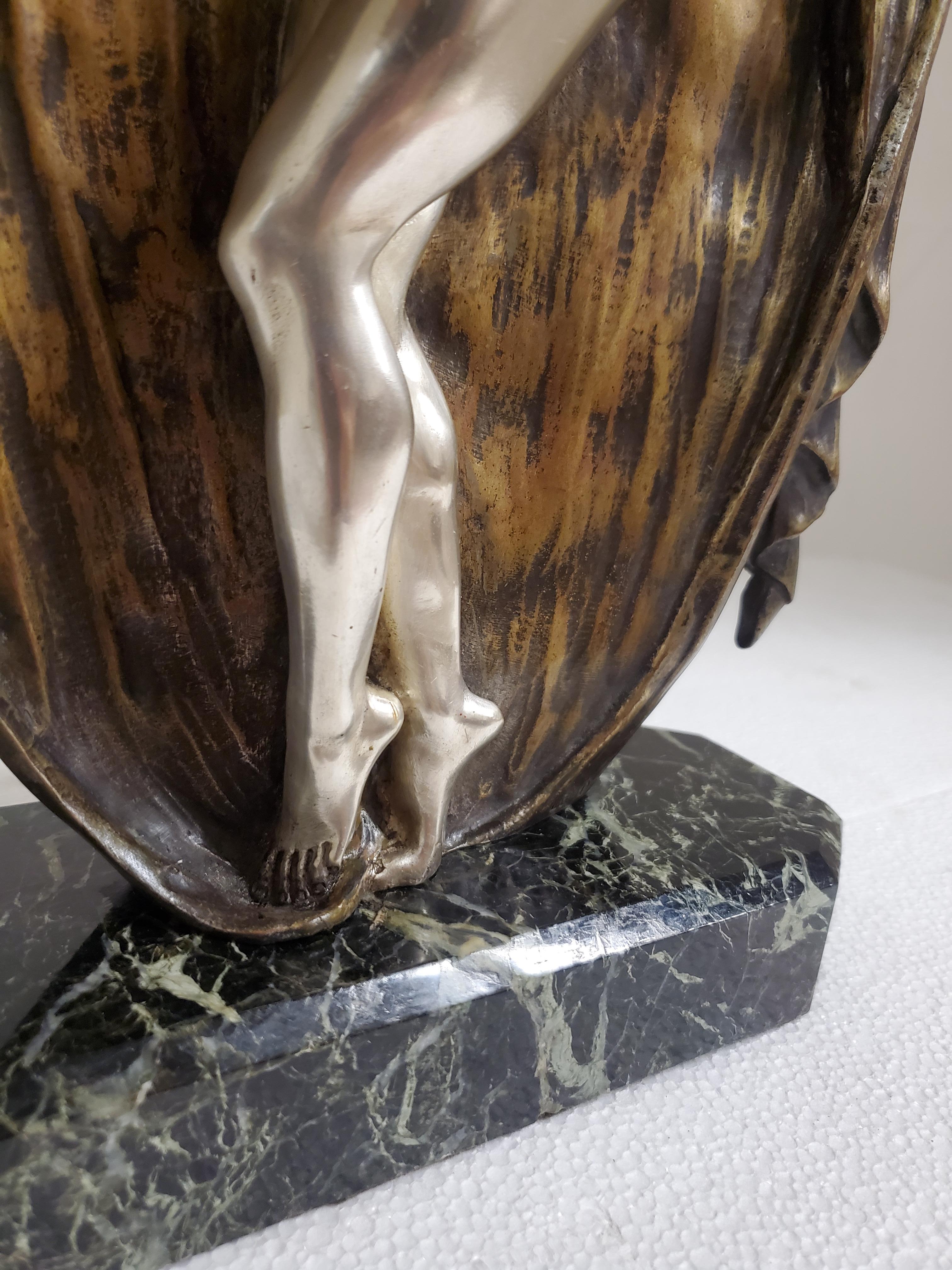 Bronze Art Deco patinated and silvered bronze figure of a nude, by Armand Lémo  For Sale