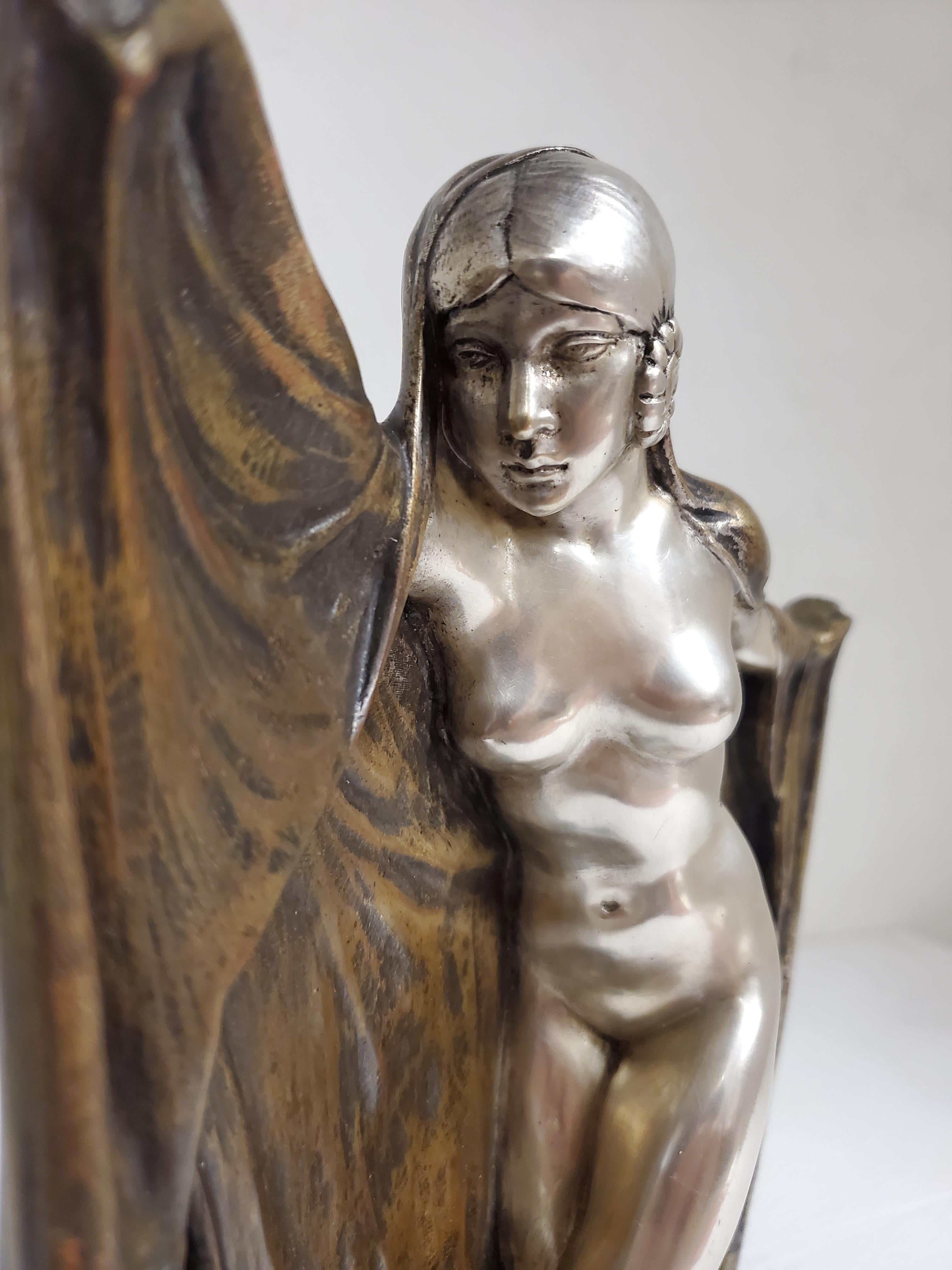 Art Deco patinated and silvered bronze figure of a nude, by Armand Lémo  For Sale 1