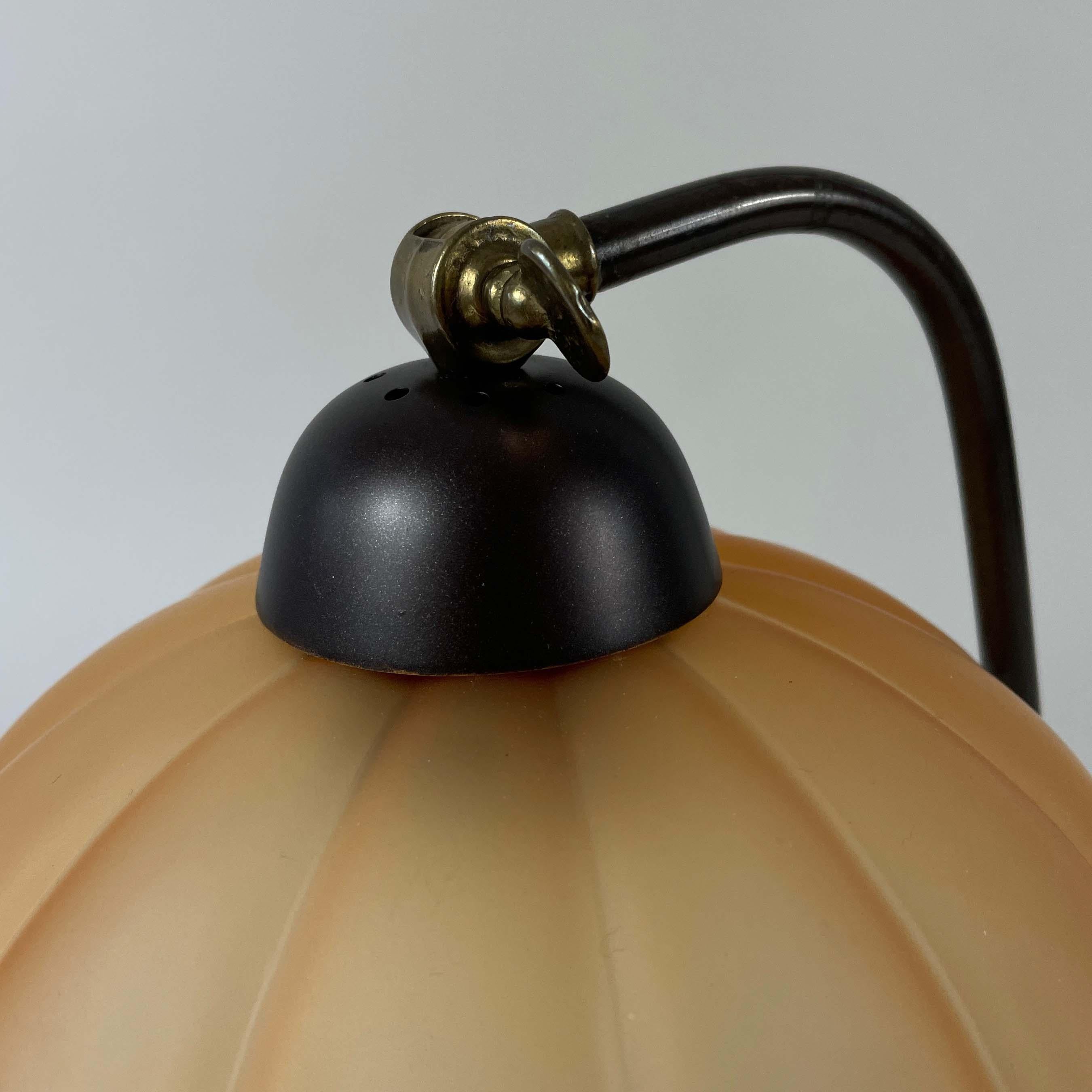 Art Deco Patinated Brass & Havanna Glass Table Lamp, Sweden 1930s 3