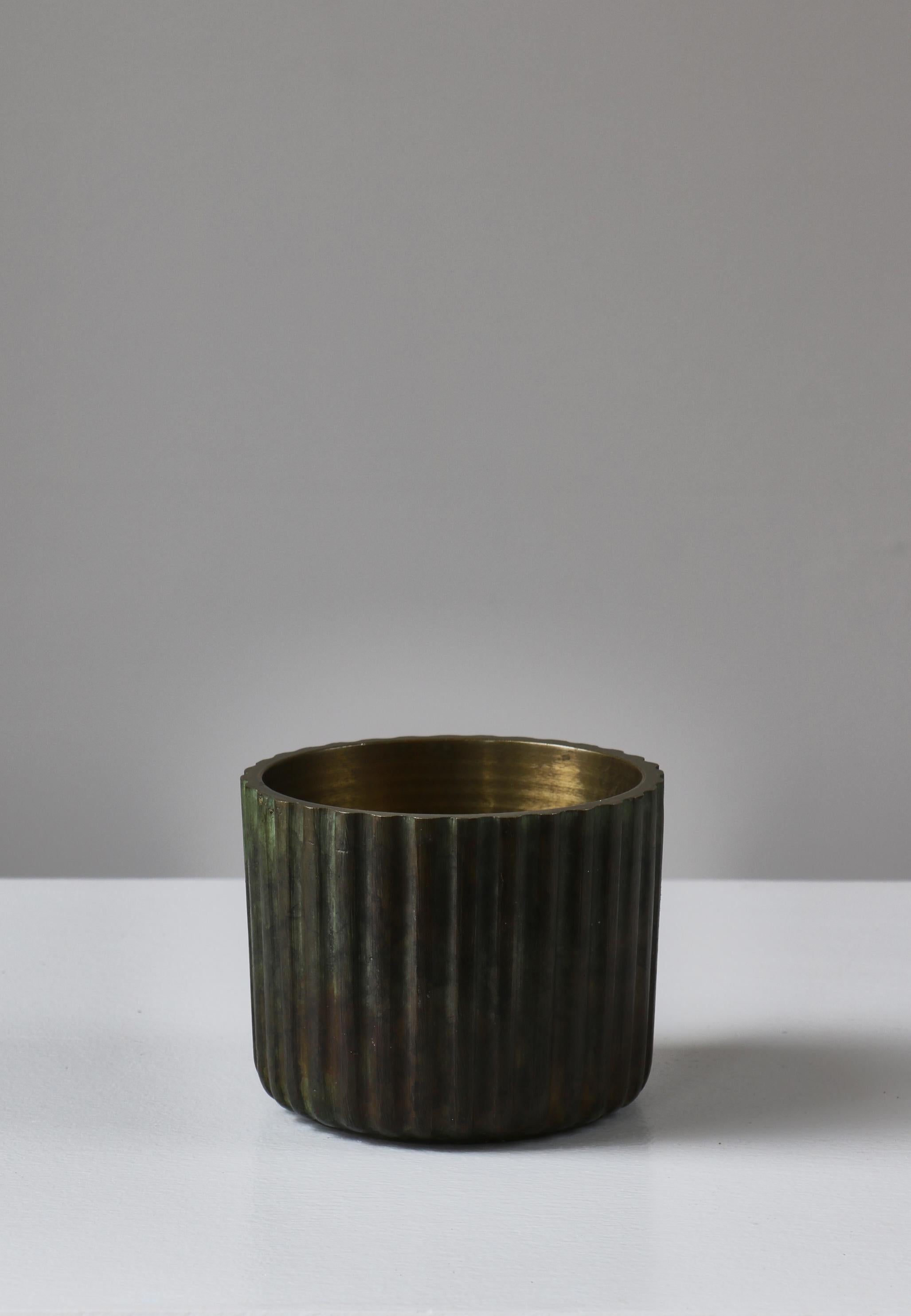 Art Deco Patinated Bronce Fluted Vase / Lidded Jar, Denmark, 1930s For Sale 5