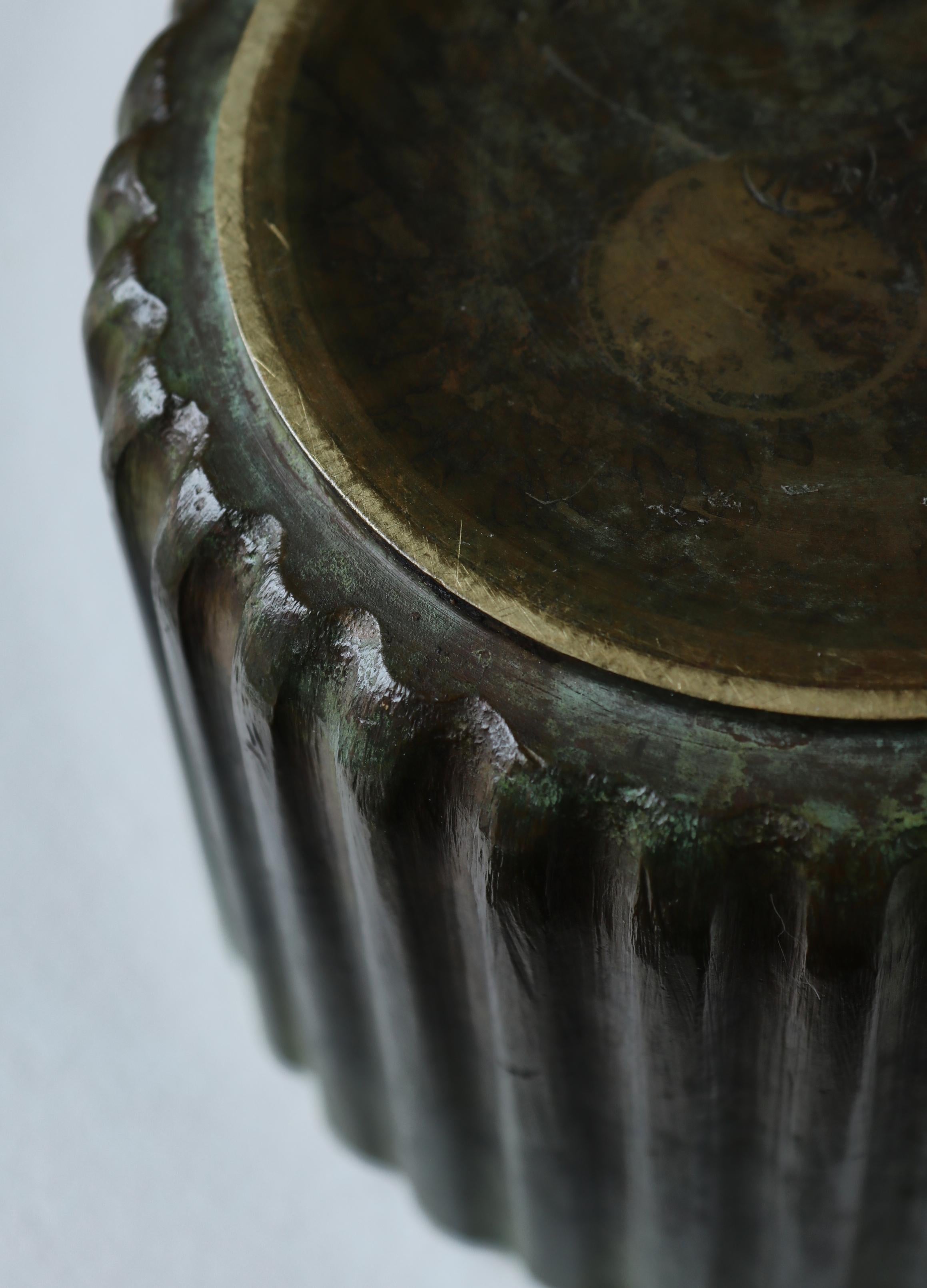 Art Deco Patinated Bronce Fluted Vase / Lidded Jar, Denmark, 1930s For Sale 9