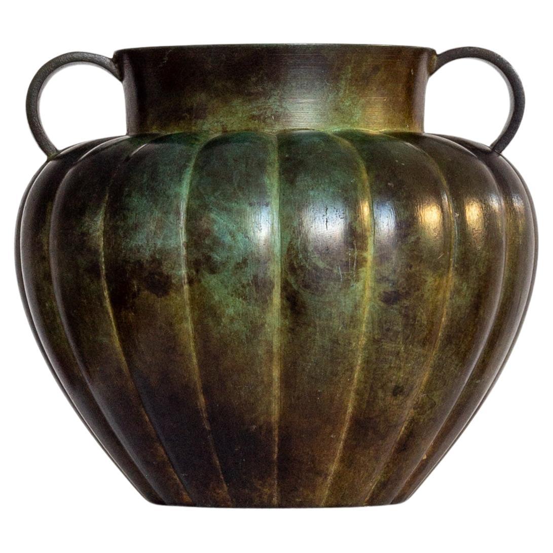 Art Deco Patinated Bronze Amphora Vase by GAB, Swedish Grace Era, 1930s