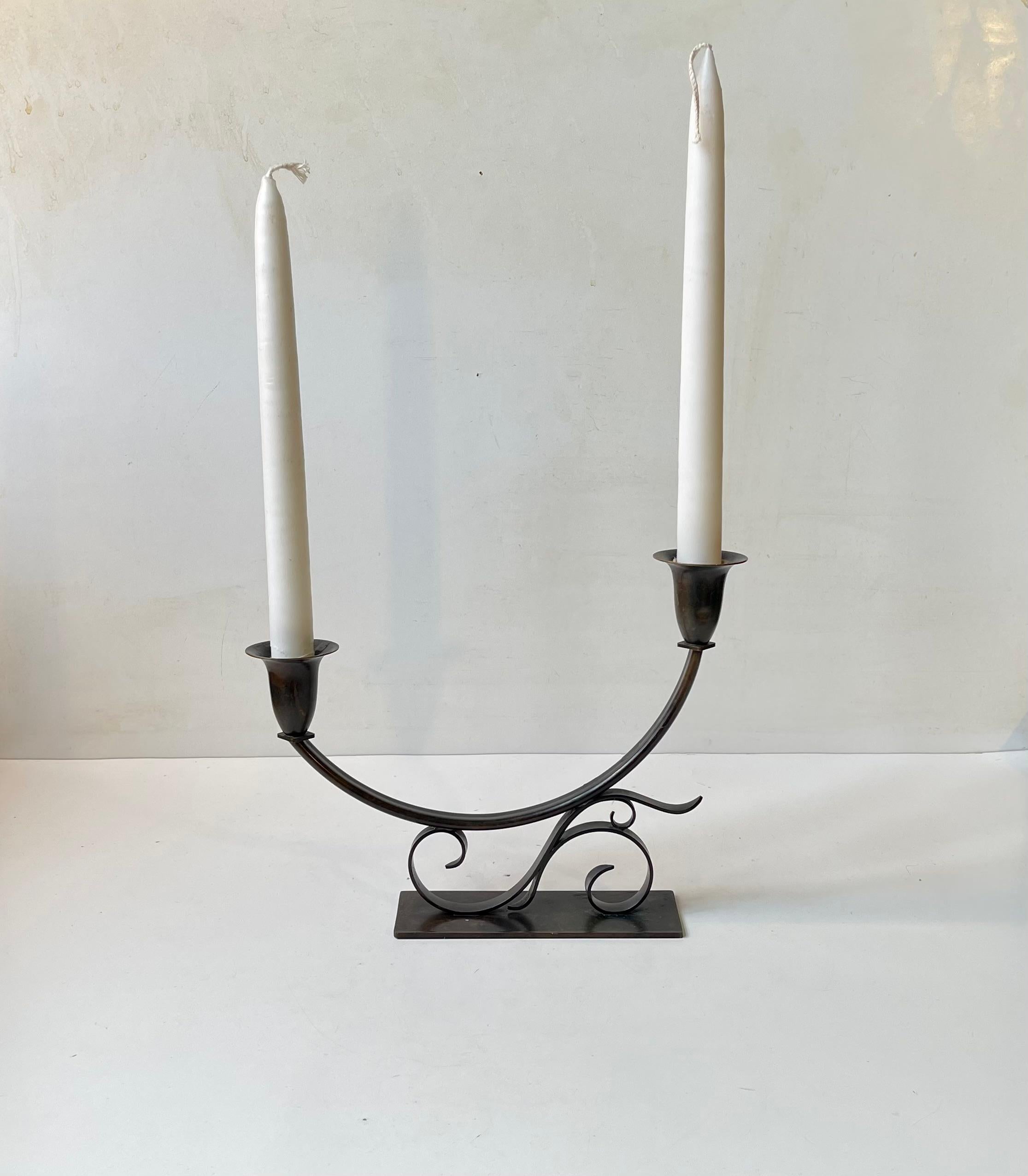 Danish Art Deco Patinated Bronze Candle Holder by Holger Fredericia, 1930s For Sale