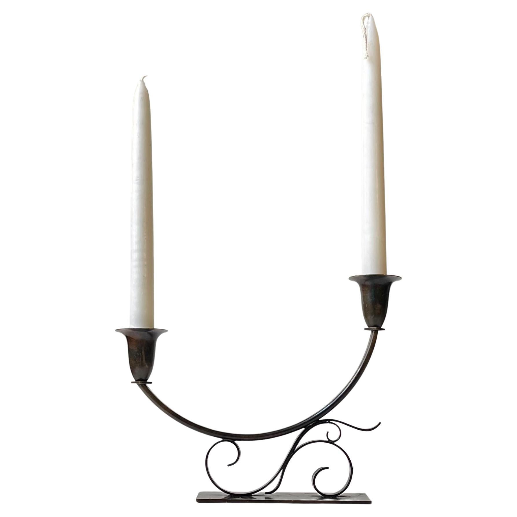 Art Deco Patinated Bronze Candle Holder by Holger Fredericia, 1930s For Sale