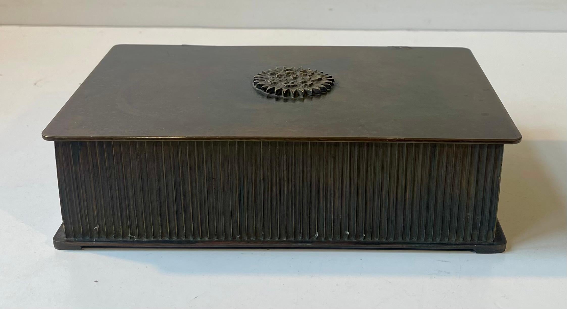 Danish Art Deco Patinated Bronze Cigar Box from Tinos, Denmark, 1930s