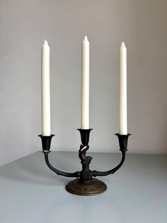 Elegant Danish Art Deco Bronze Candelabra, Fish Design, 1920s Vintage