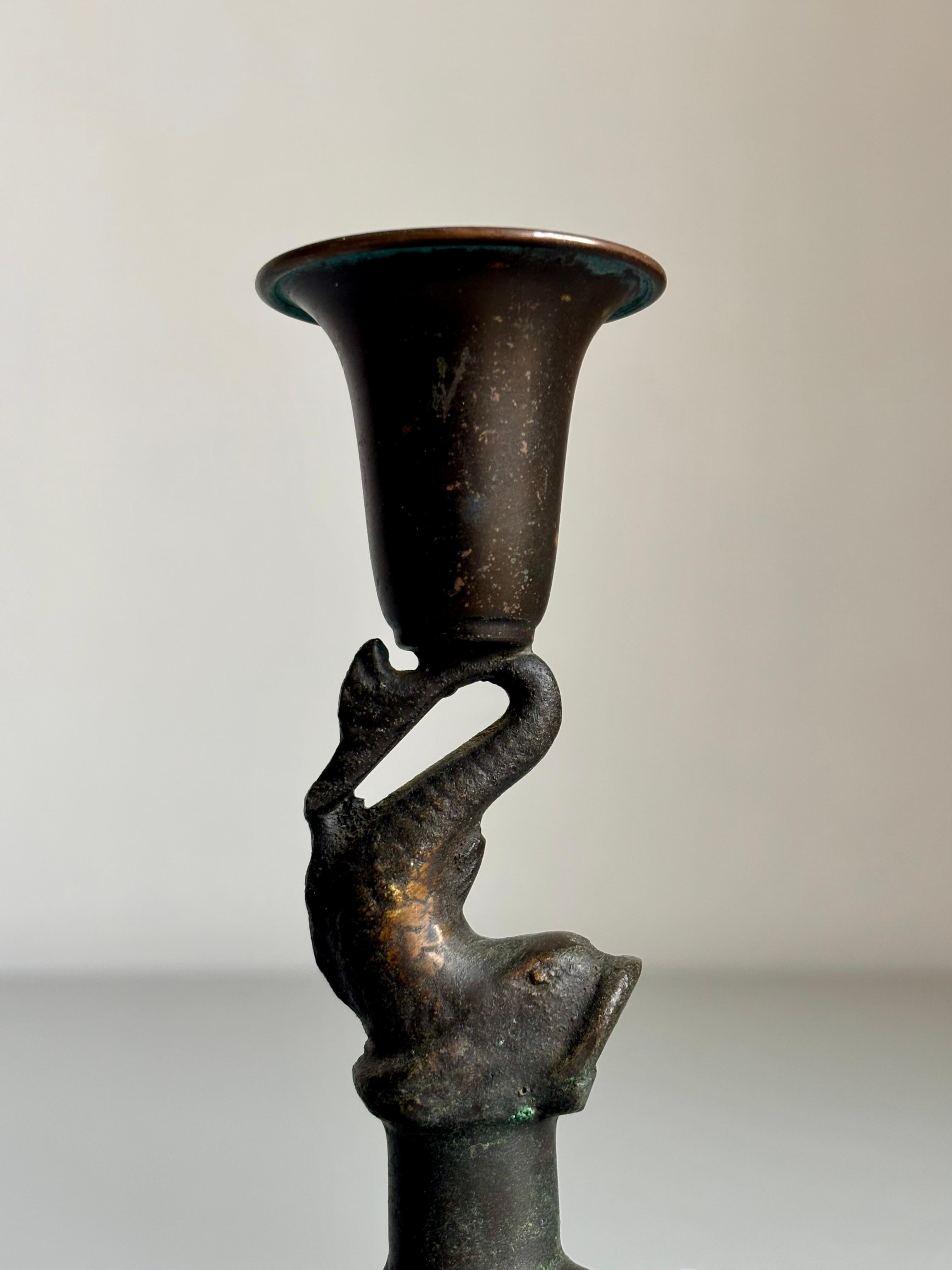 Danish Art Deco Bronze Fish Candelabra, Denmark, circa 1920s For Sale