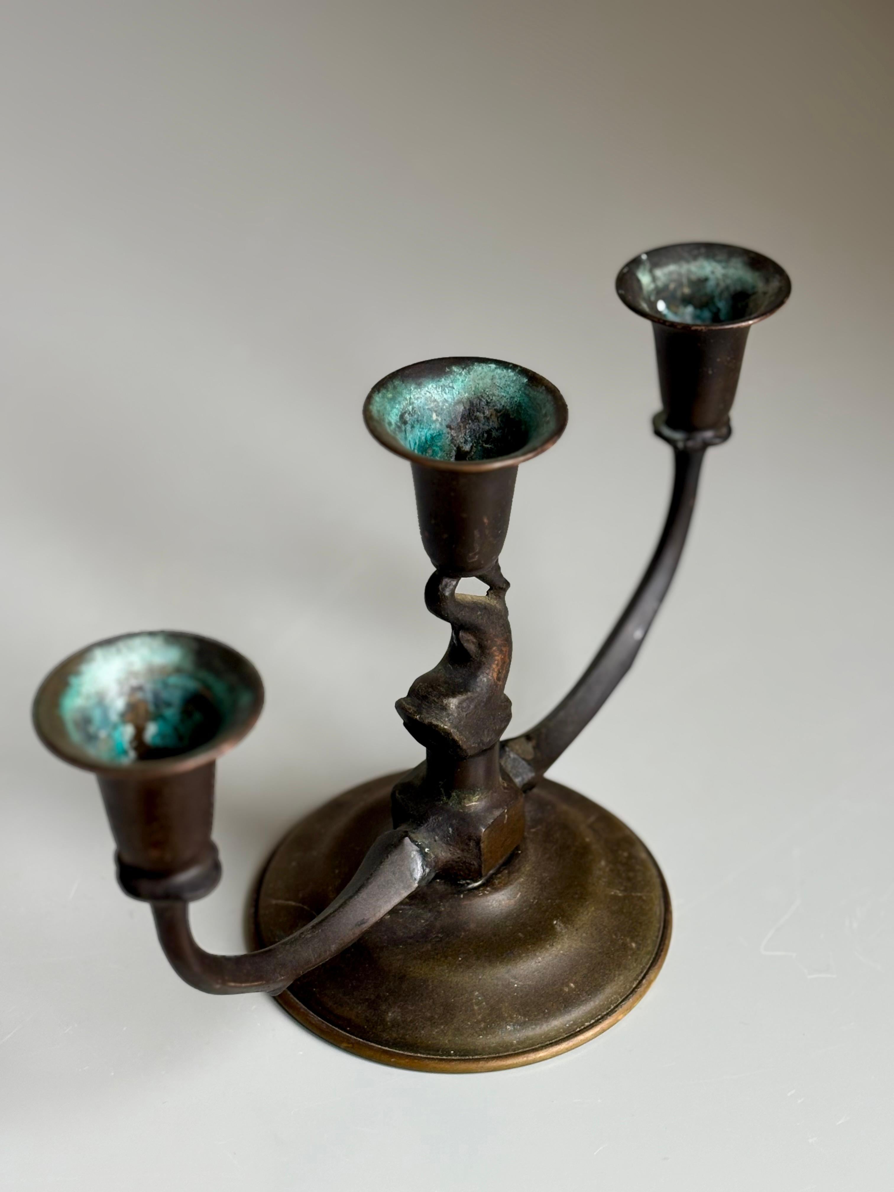 Hand-Crafted Art Deco Bronze Fish Candelabra, Denmark, circa 1920s For Sale