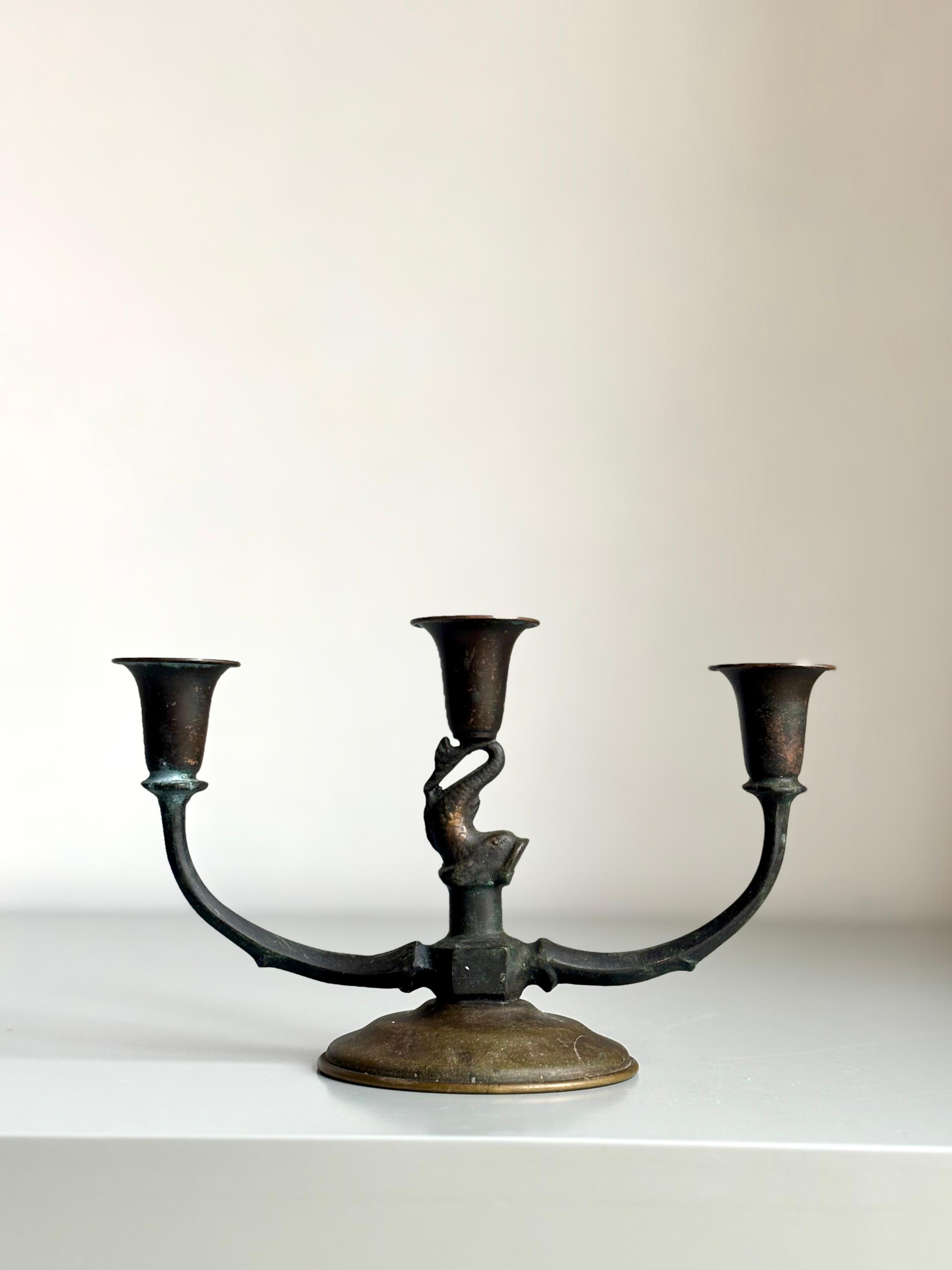 Art Deco Bronze Fish Candelabra, Denmark, circa 1920s In Good Condition For Sale In Copenhagen, DK