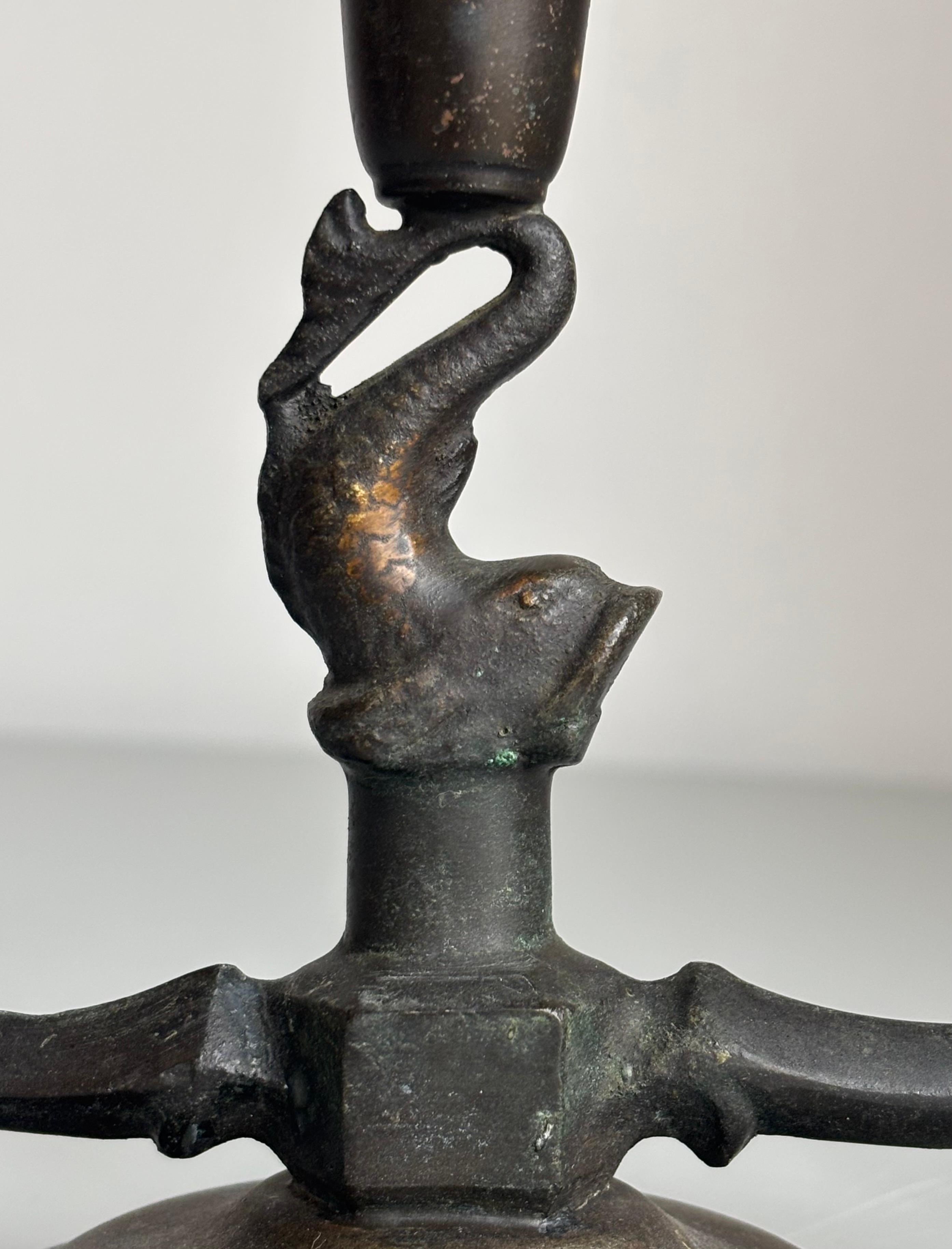 20th Century Art Deco Bronze Fish Candelabra, Denmark, circa 1920s For Sale