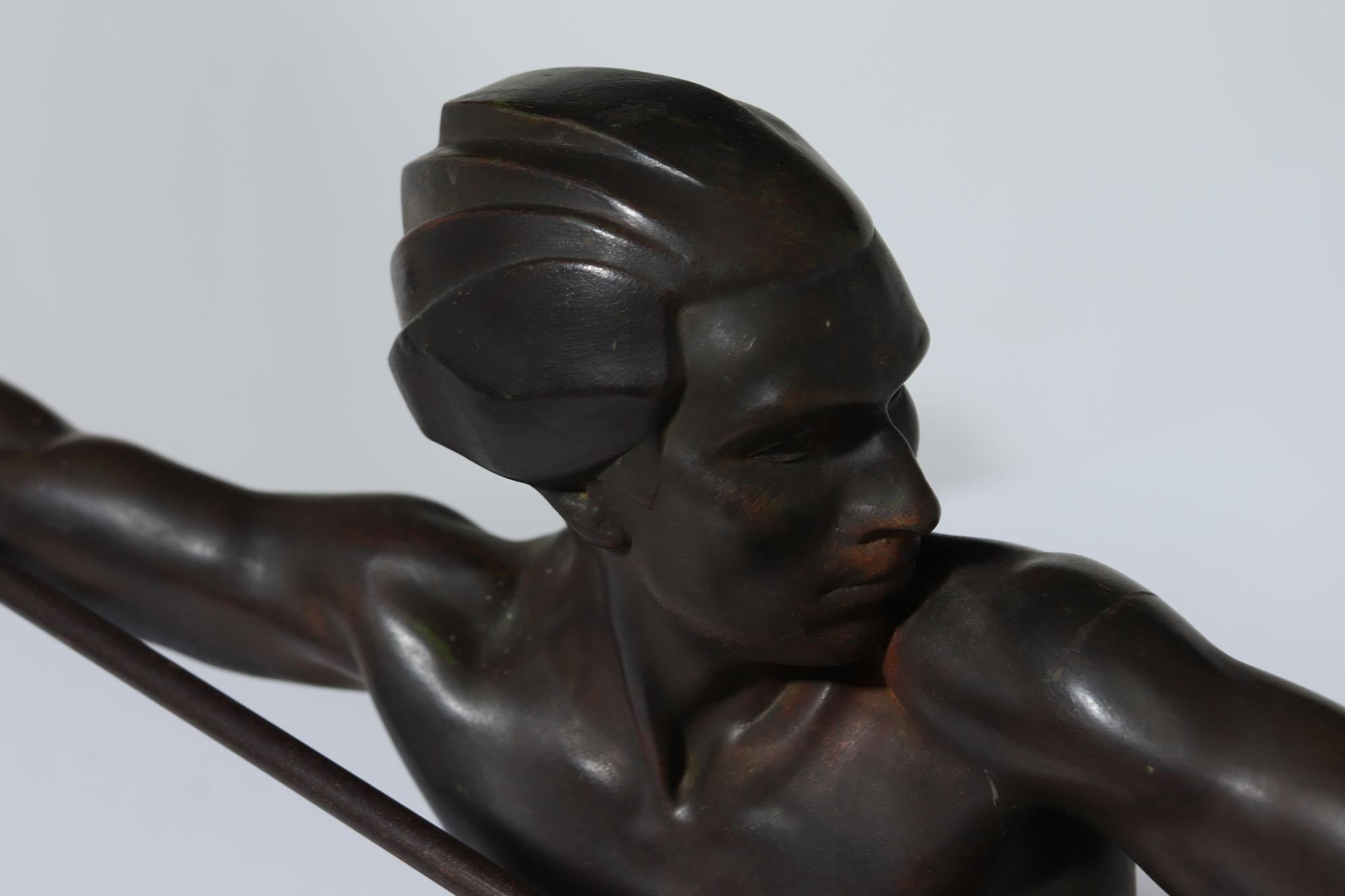 Art Deco Patinated Bronze Hunter by Max Le Verrier For Sale 5