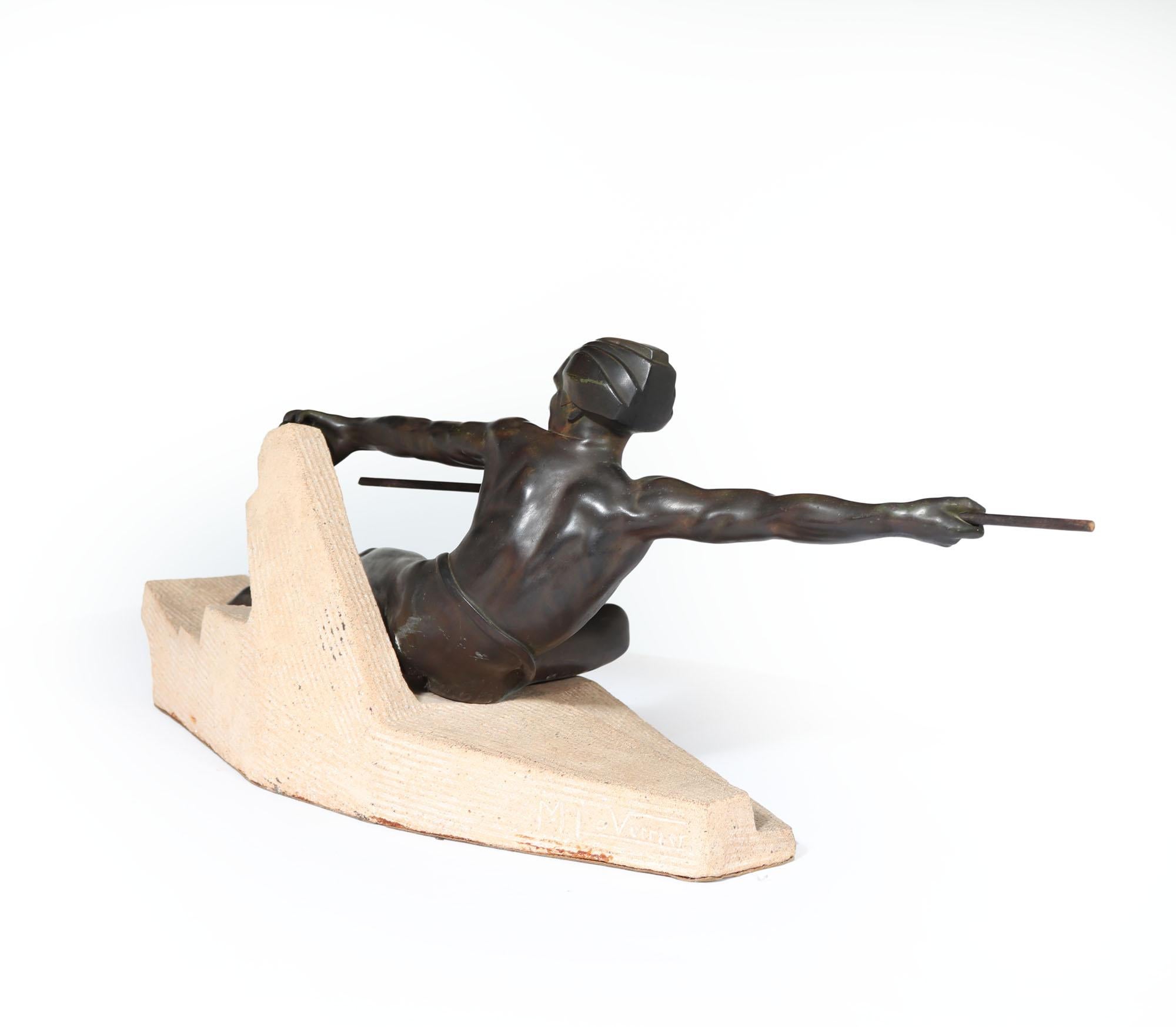 Art Deco Patinated Bronze Hunter by Max Le Verrier In Good Condition For Sale In Paddock Wood Tonbridge, GB