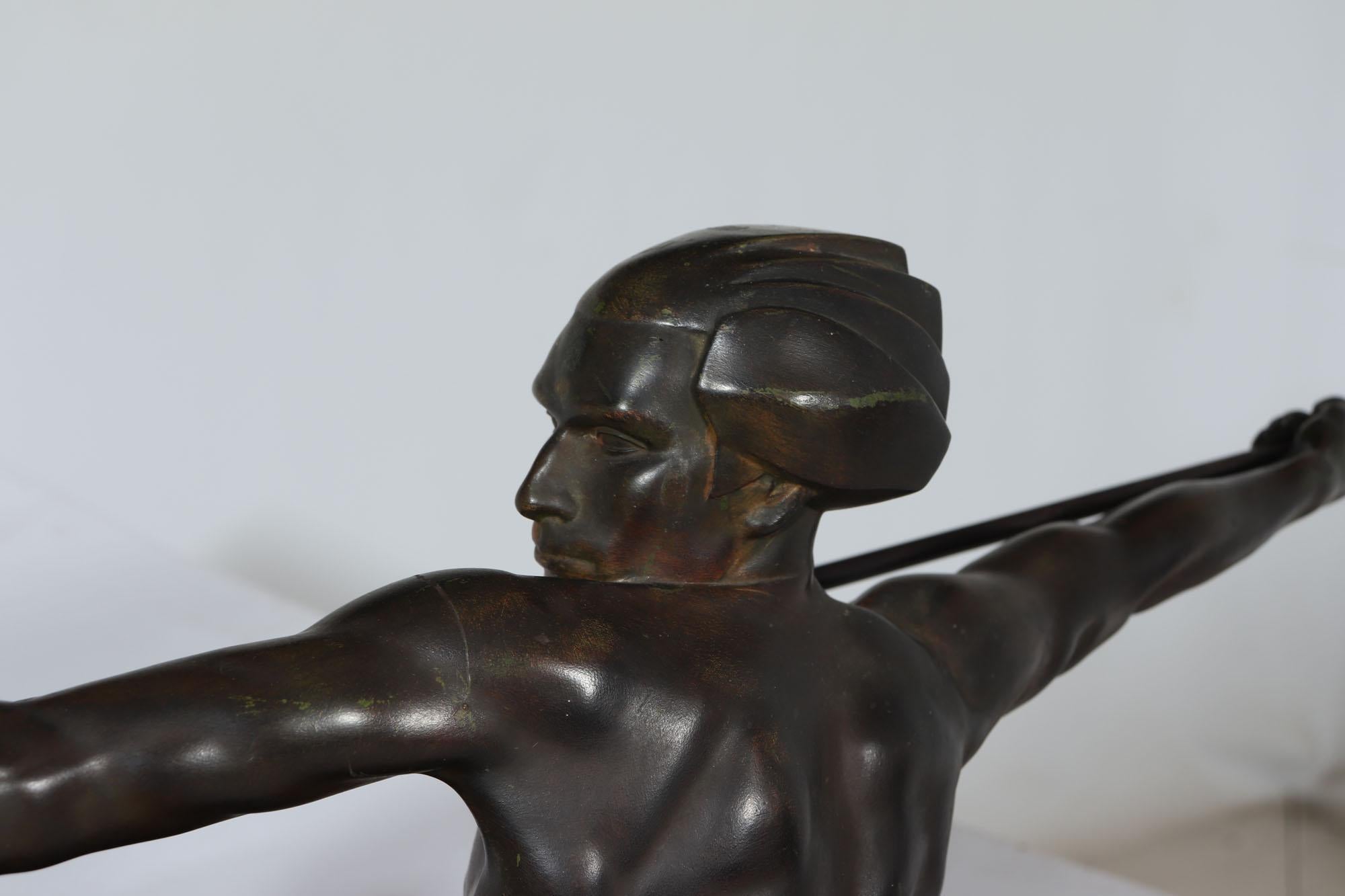Spelter Art Deco Patinated Bronze Hunter by Max Le Verrier For Sale
