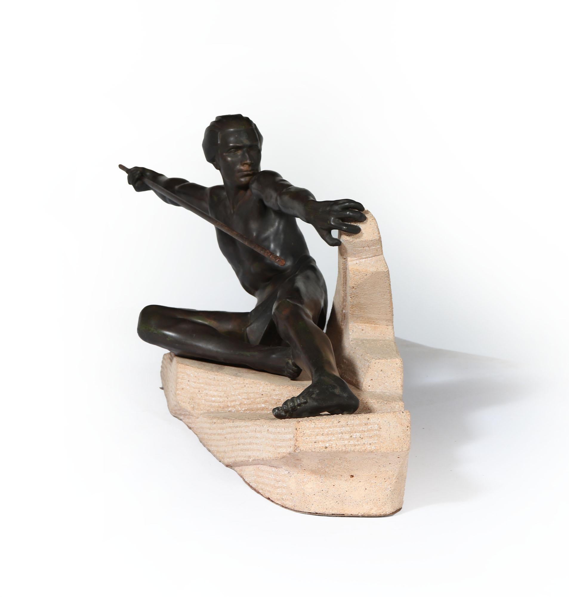 Zinc brut Hunter Art Déco en bronze patiné de Max Le Verrier en vente
