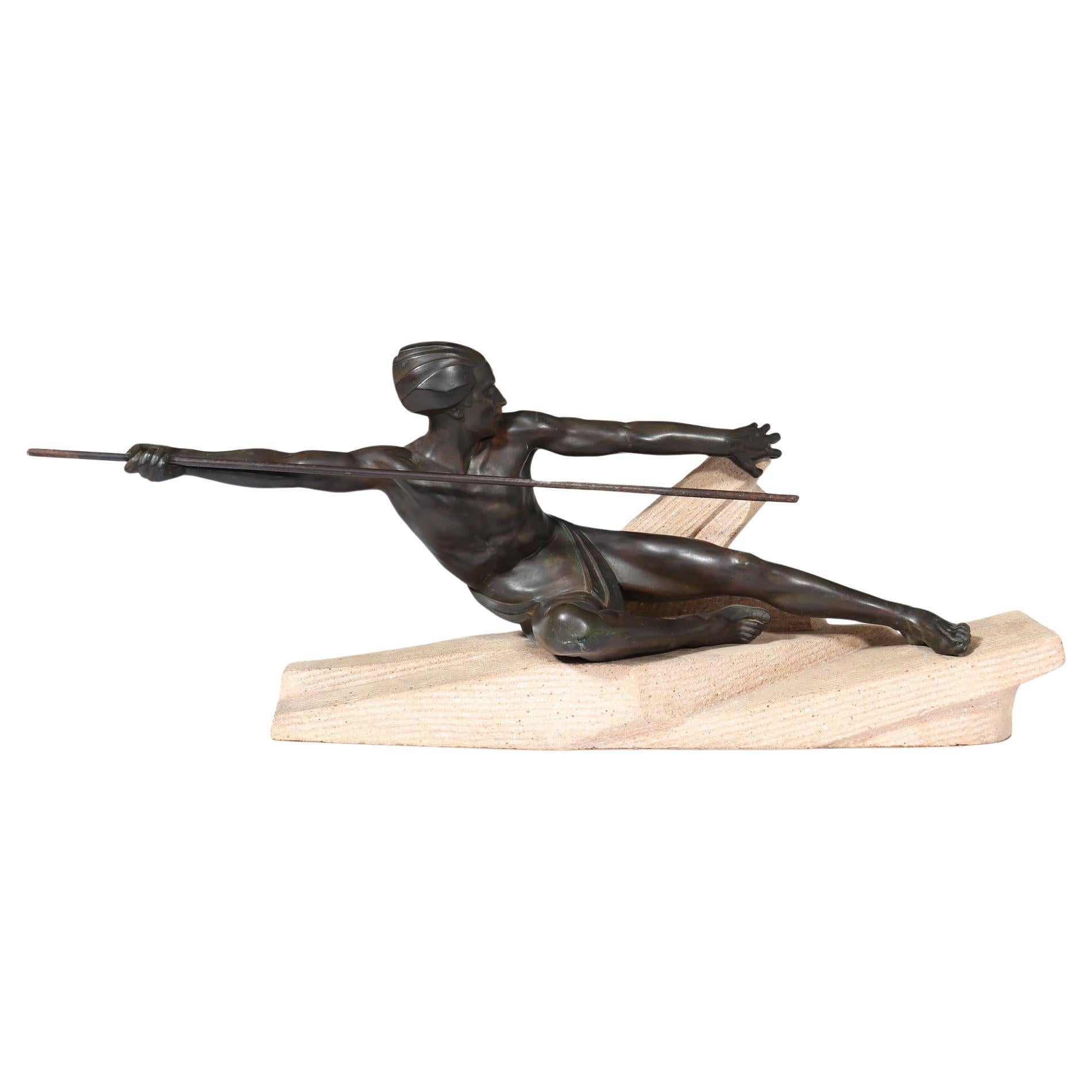 Art Deco Patinated Bronze Hunter by Max Le Verrier For Sale