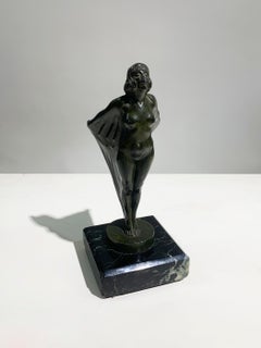 Art Deco Patinated Bronze "Lueur" Sculpture on Marble Base, Max Le Verrier