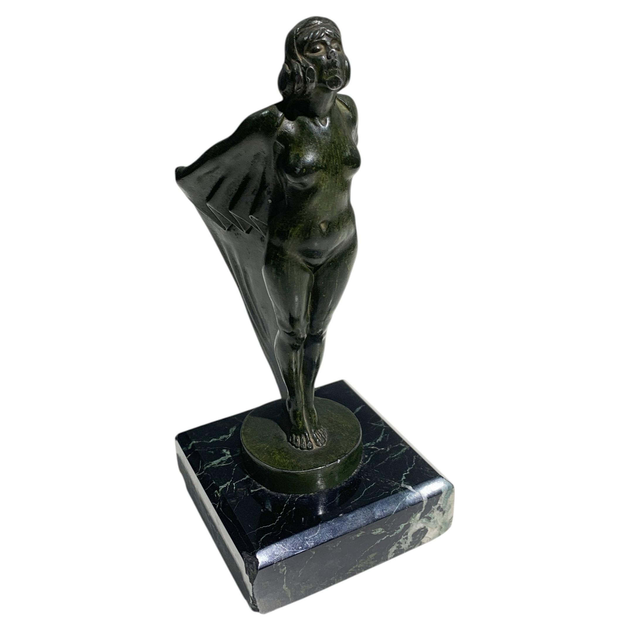 Sculpture "Lueur" en bronze patiné Art Déco sur base en marbre, Max Le Verrier