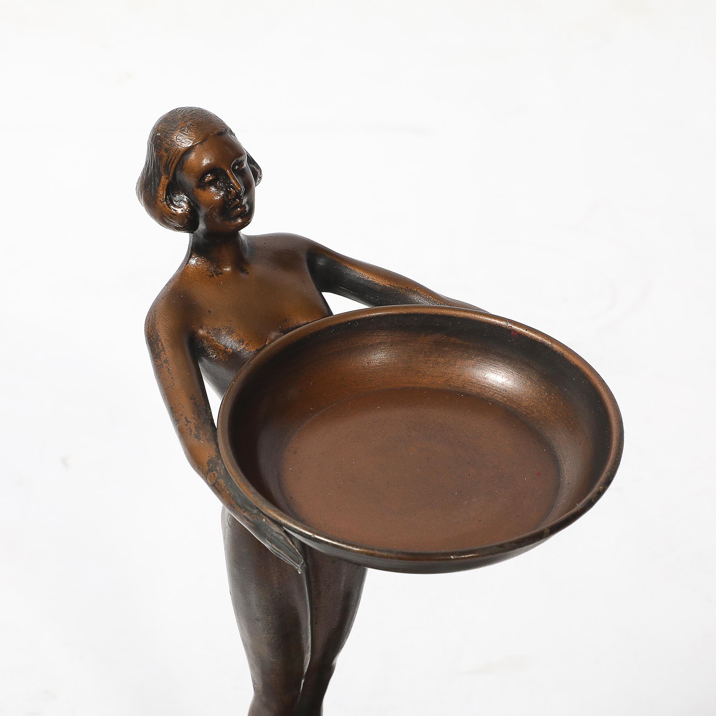 Art Deco Patinated Bronze, Olive Green & Jade Ceramic Smoking Stand by FrankArts For Sale 11