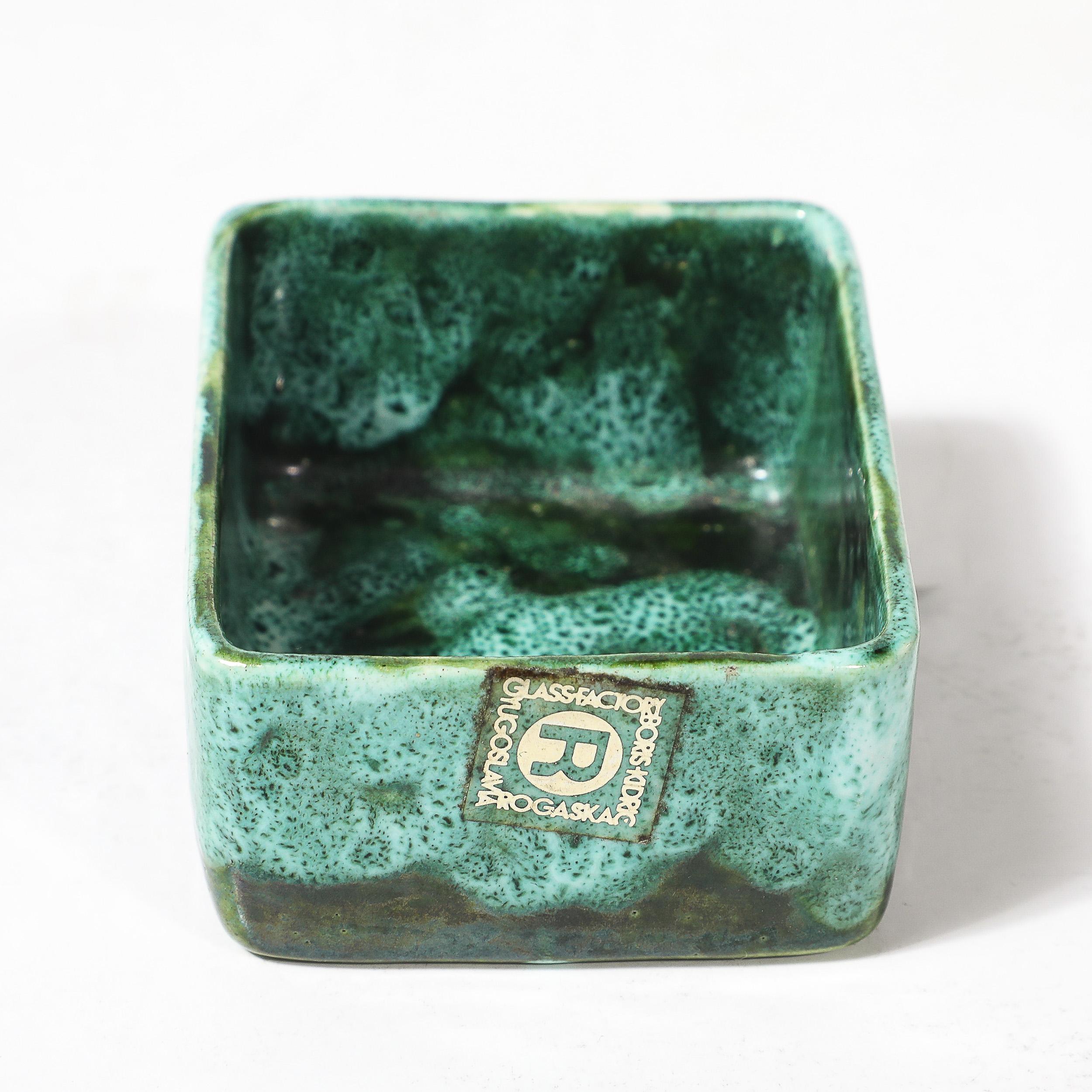 Art Deco Patinated Bronze, Olive Green & Jade Ceramic Smoking Stand by FrankArts For Sale 1