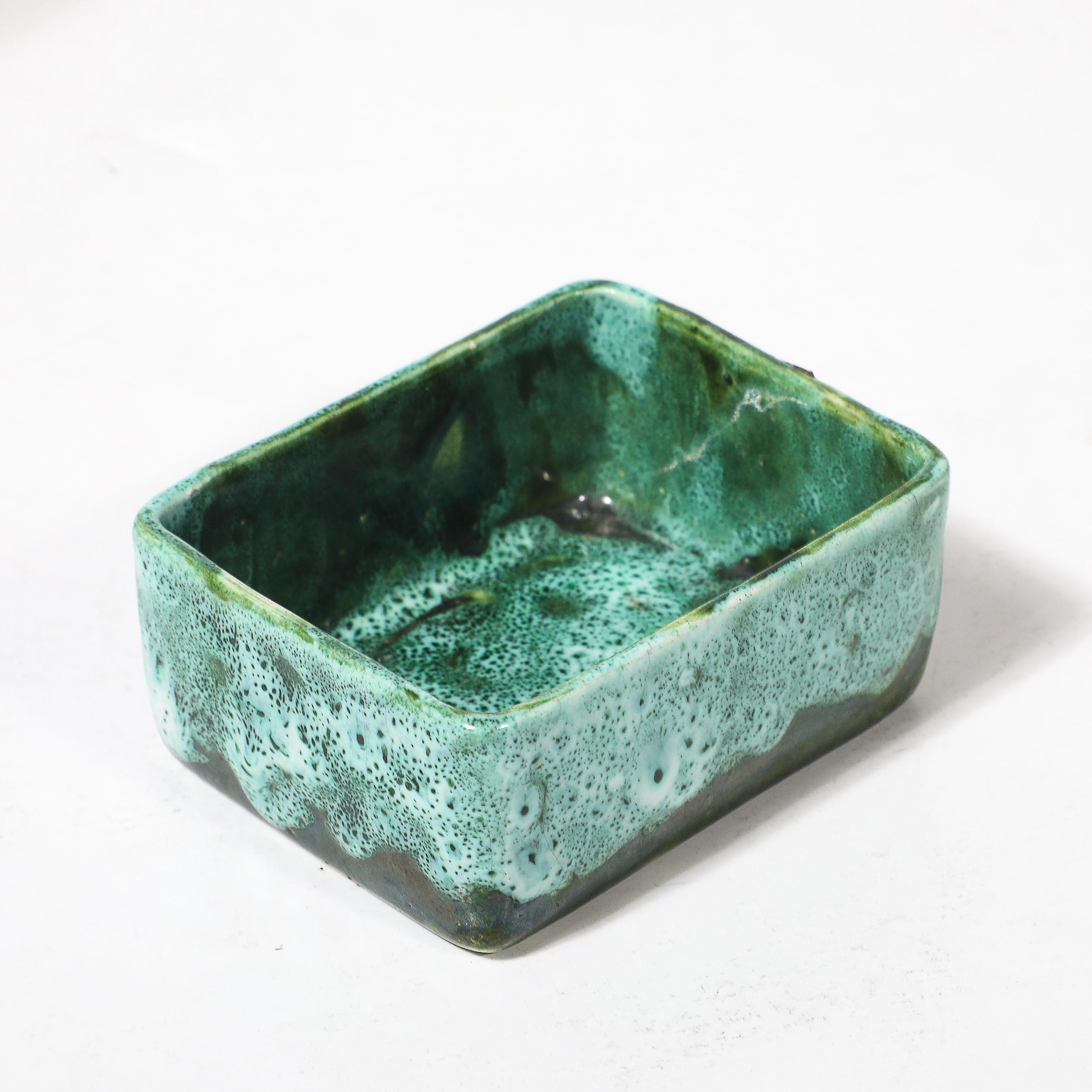Art Deco Patinated Bronze, Olive Green & Jade Ceramic Smoking Stand by FrankArts For Sale 2