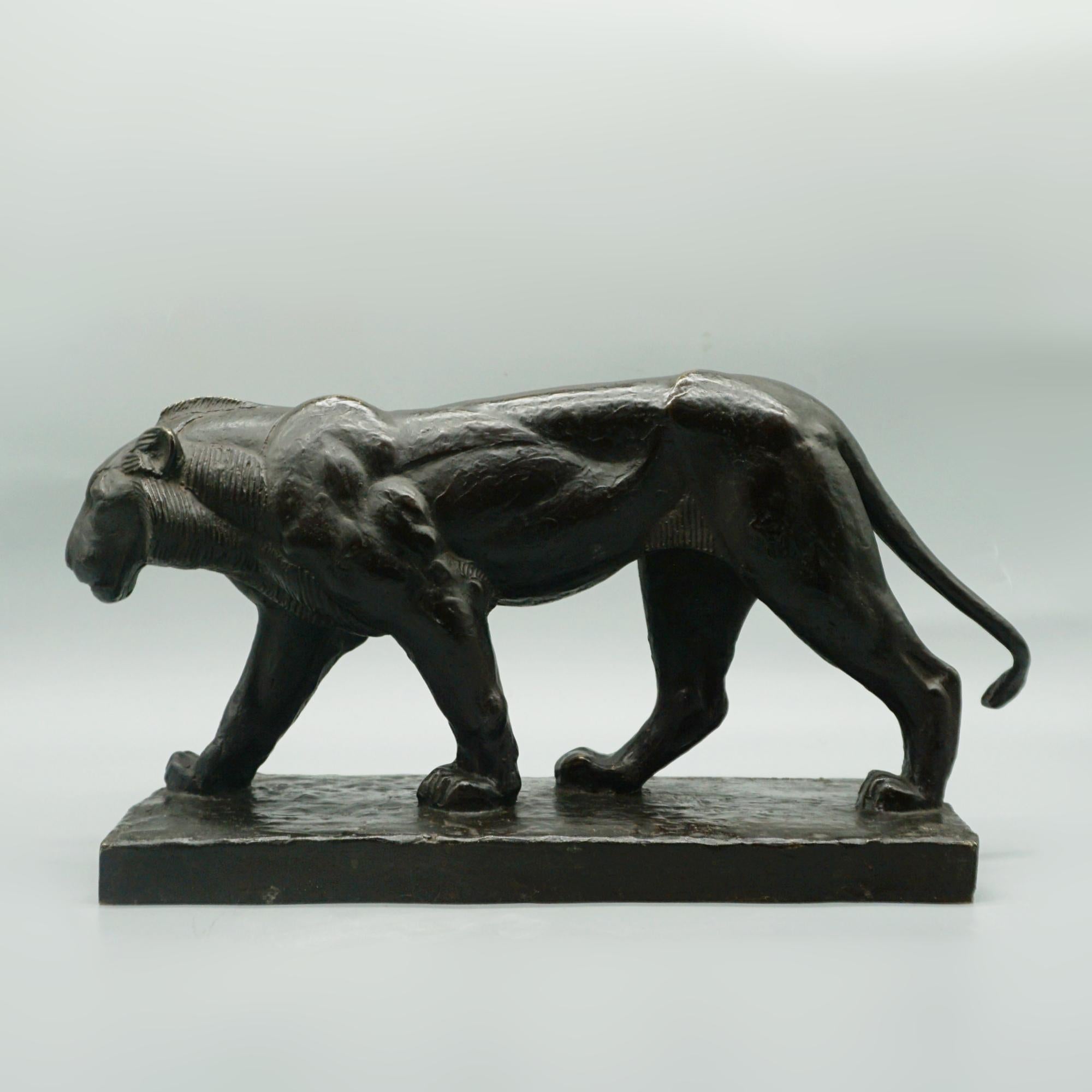 French Art Deco Patinated Bronze Sculpture of a Prowling Panther by Piero Palozzolo For Sale