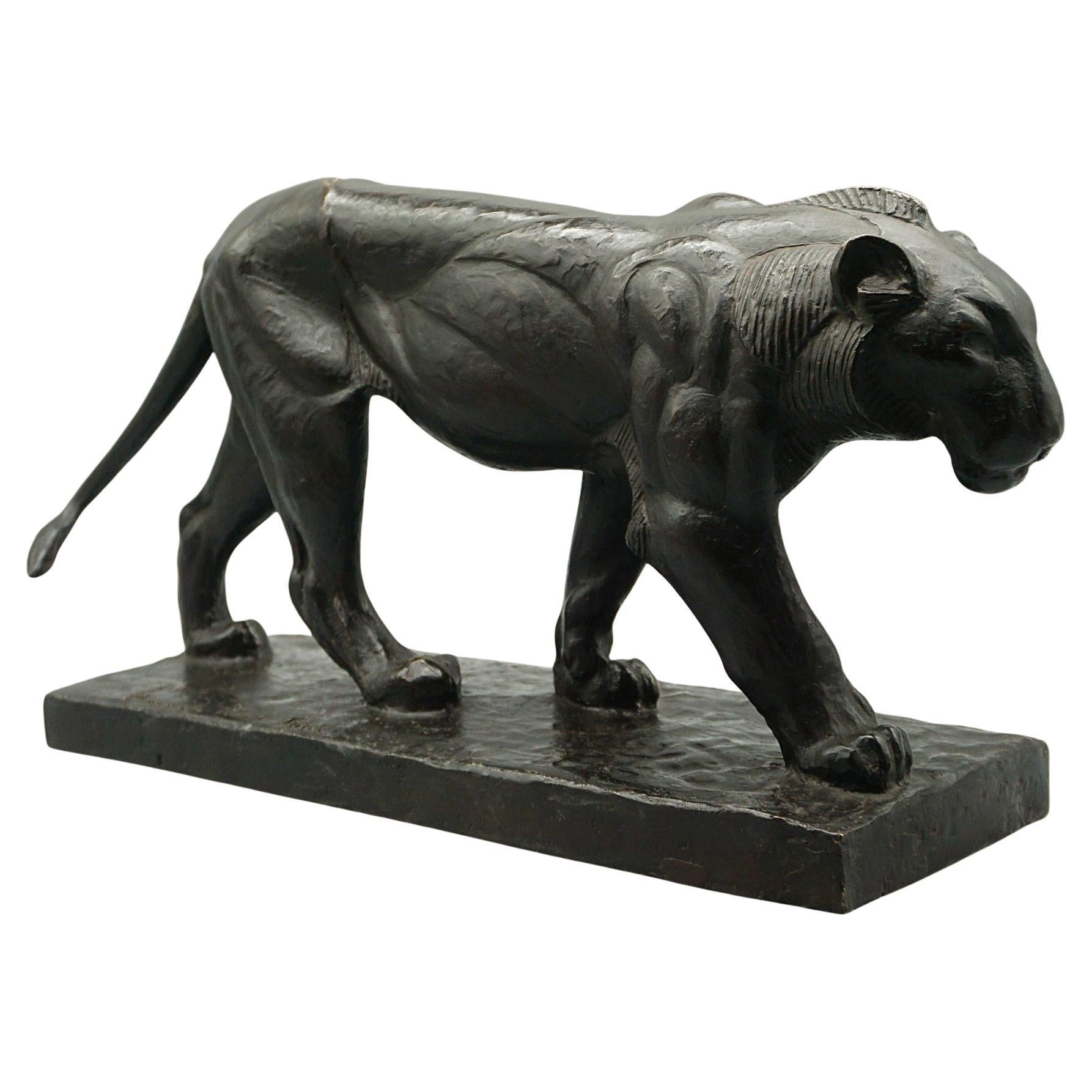 Art Deco Patinated Bronze Sculpture of a Prowling Panther by Piero Palozzolo For Sale