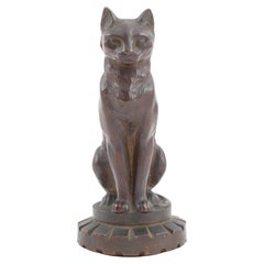 Art Deco Patinated Bronze Seated Cat Sculpture