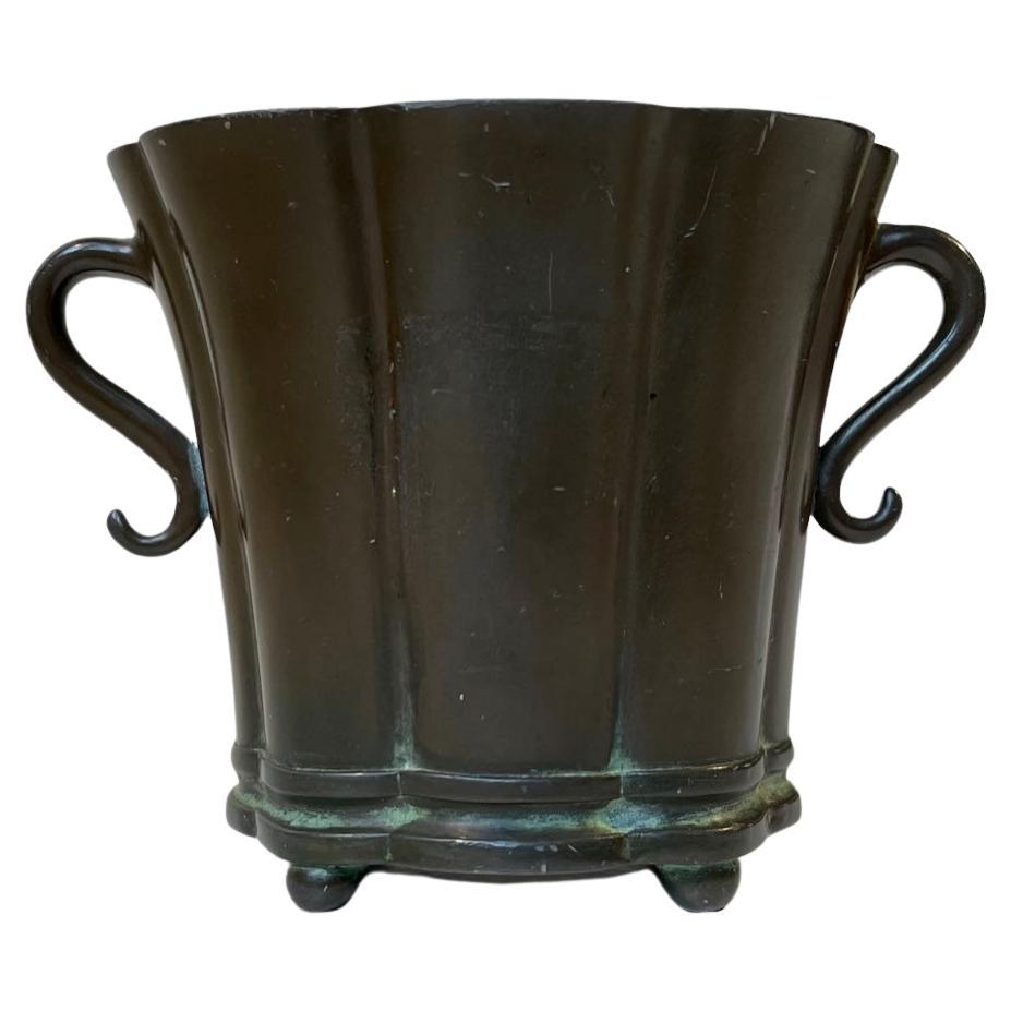 Art Deco Patinated Disco Metal Planter by Just Andersen, 1930s For Sale