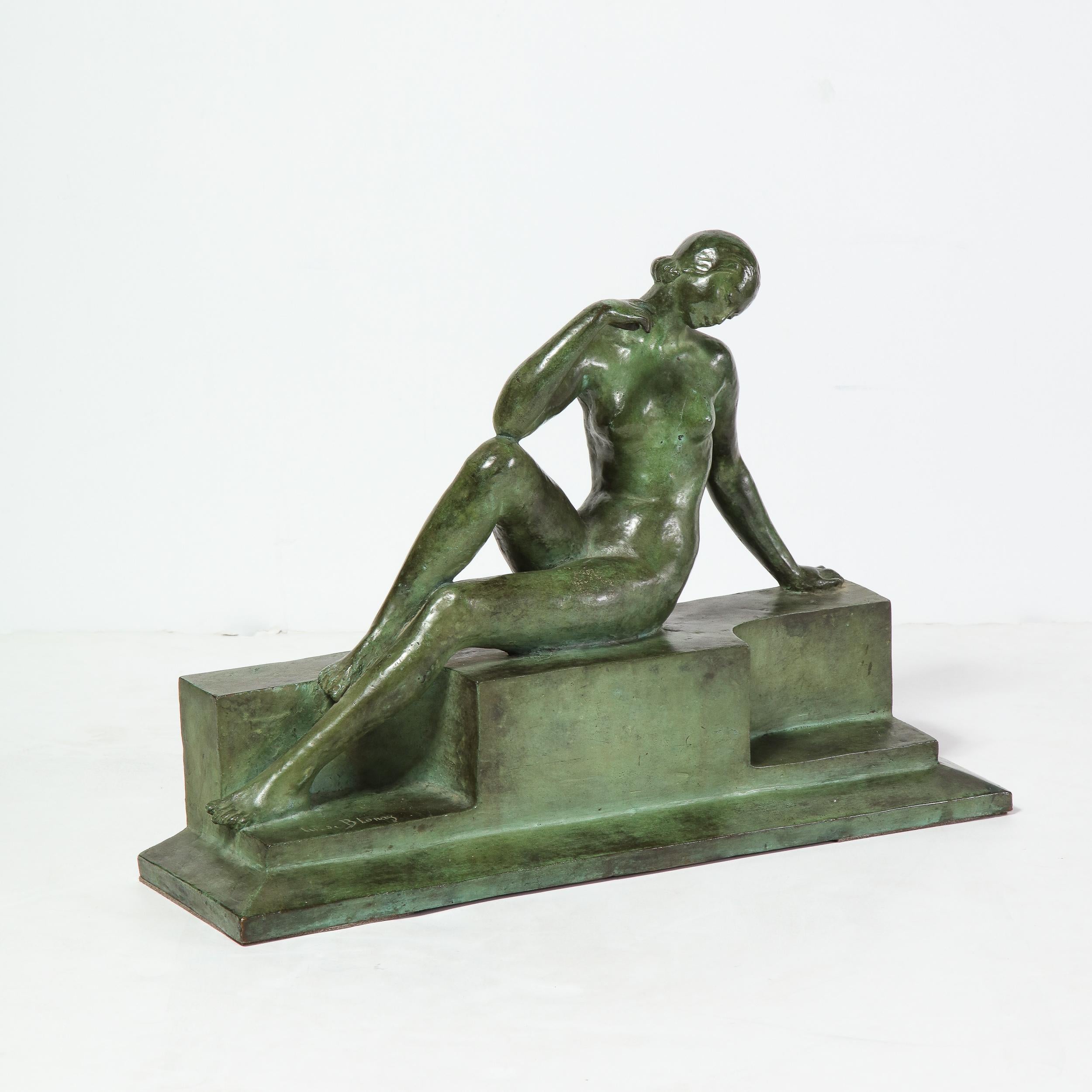 Art Deco Patinated Figurative Bronze Sculpture Signed Marguerite Anne de Blonay In Excellent Condition In New York, NY