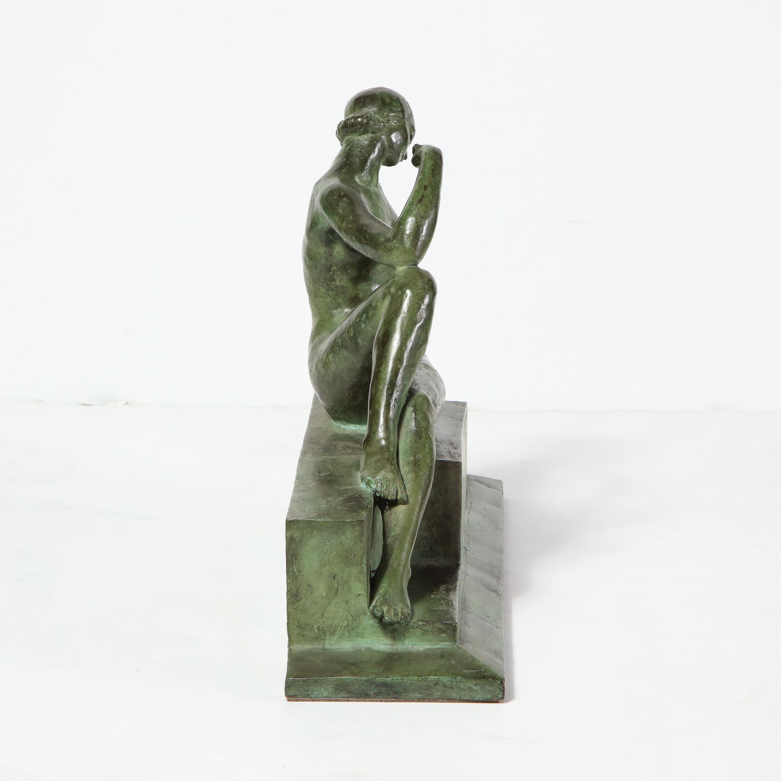 Mid-20th Century Art Deco Patinated Figurative Bronze Sculpture Signed Marguerite Anne de Blonay