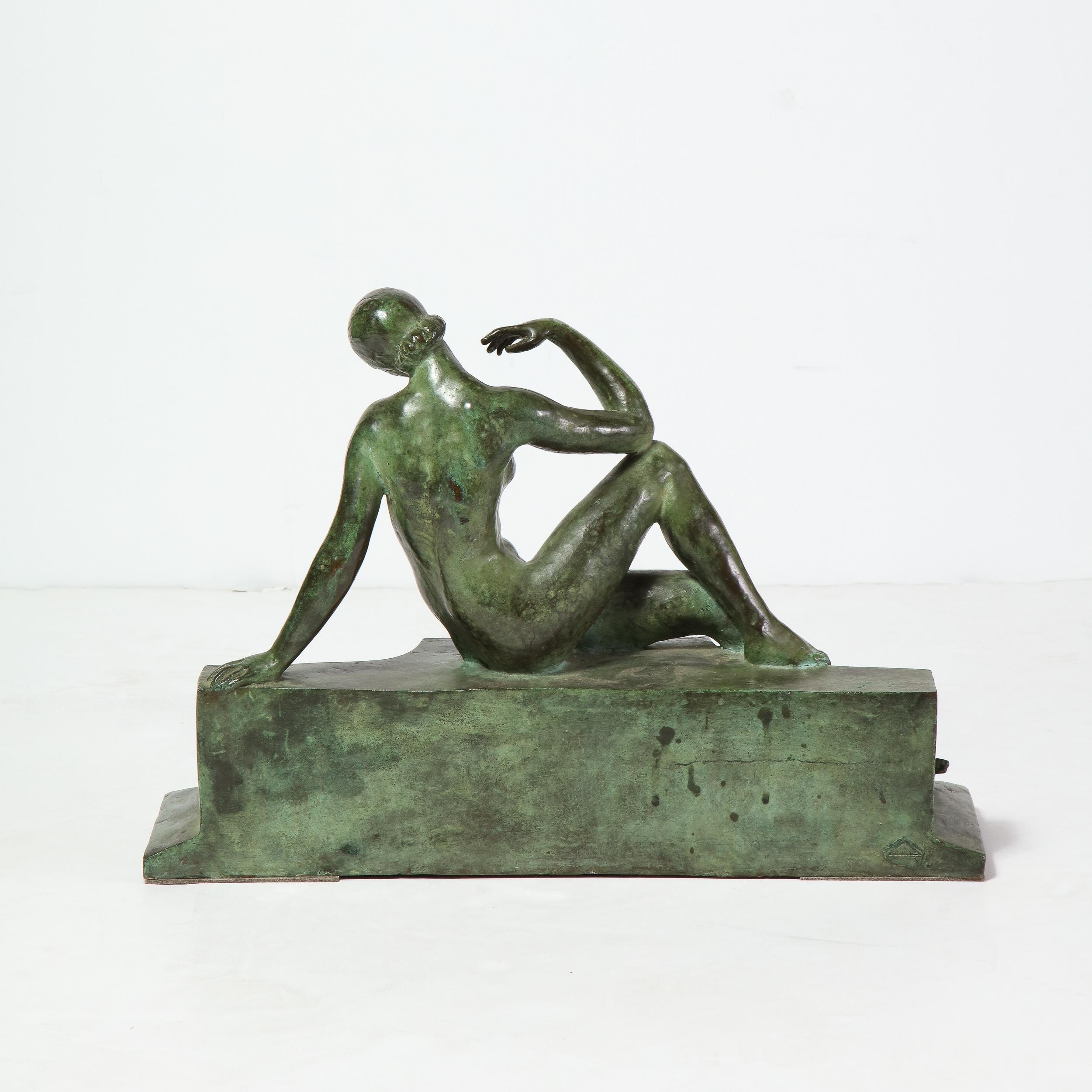 Art Deco Patinated Figurative Bronze Sculpture Signed Marguerite Anne de Blonay 1