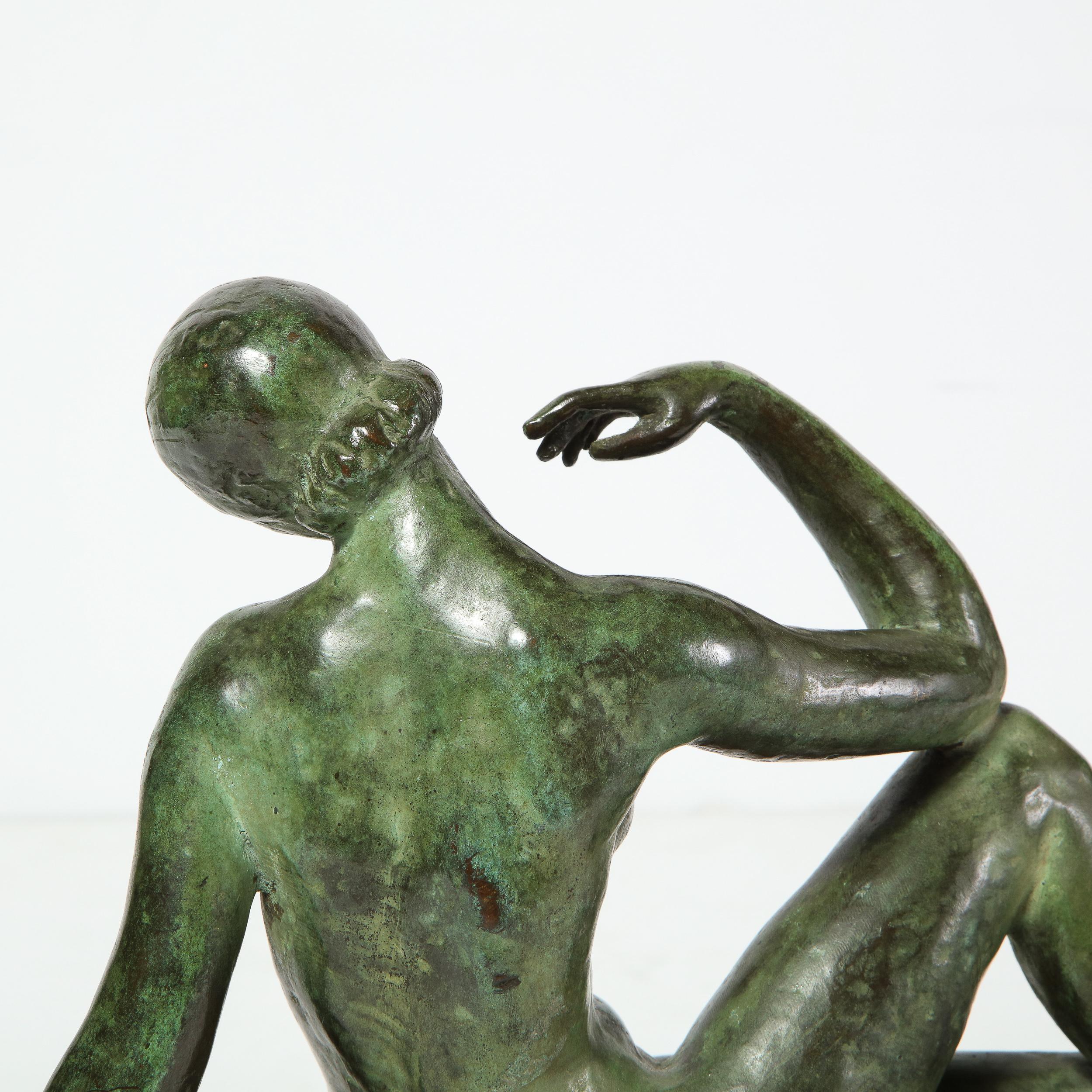 Art Deco Patinated Figurative Bronze Sculpture Signed Marguerite Anne de Blonay 2