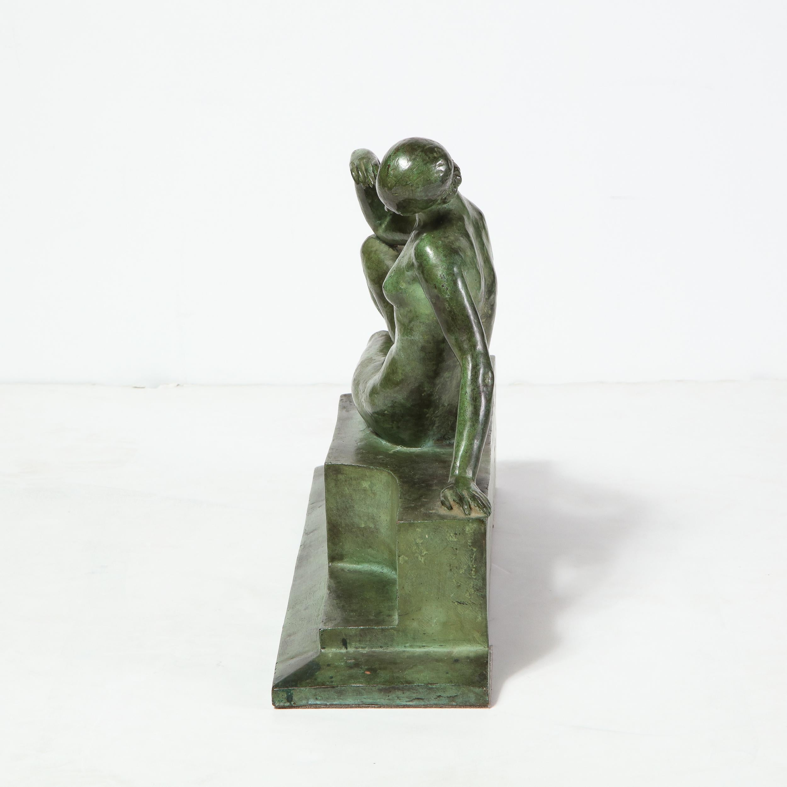 Art Deco Patinated Figurative Bronze Sculpture Signed Marguerite Anne de Blonay 3