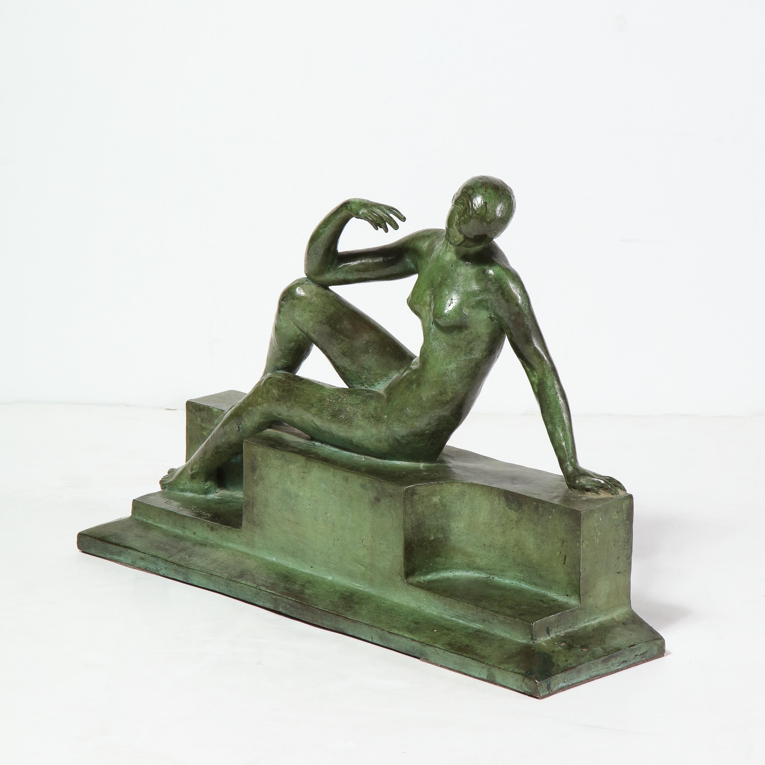 Art Deco Patinated Figurative Bronze Sculpture Signed Marguerite Anne de Blonay 4