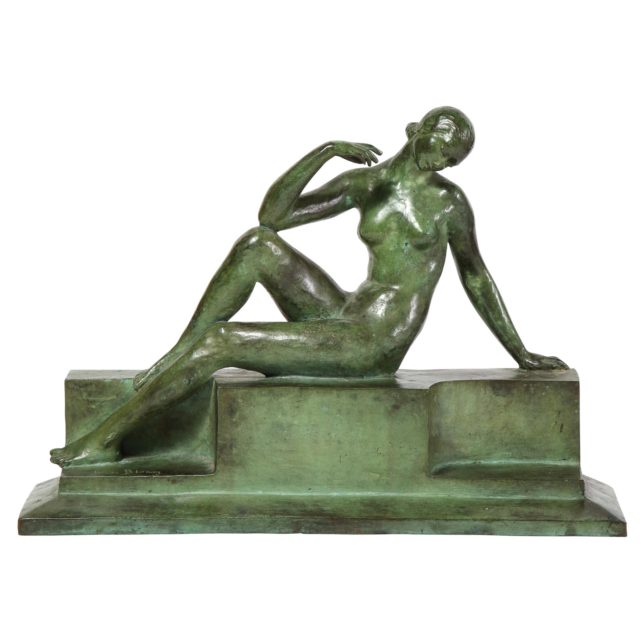 Art Deco Patinated Figurative Bronze Sculpture Signed Marguerite Anne de Blonay