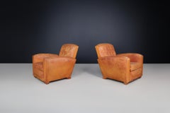 Art Deco Patinated Leather Lounge Chairs, France, 1940