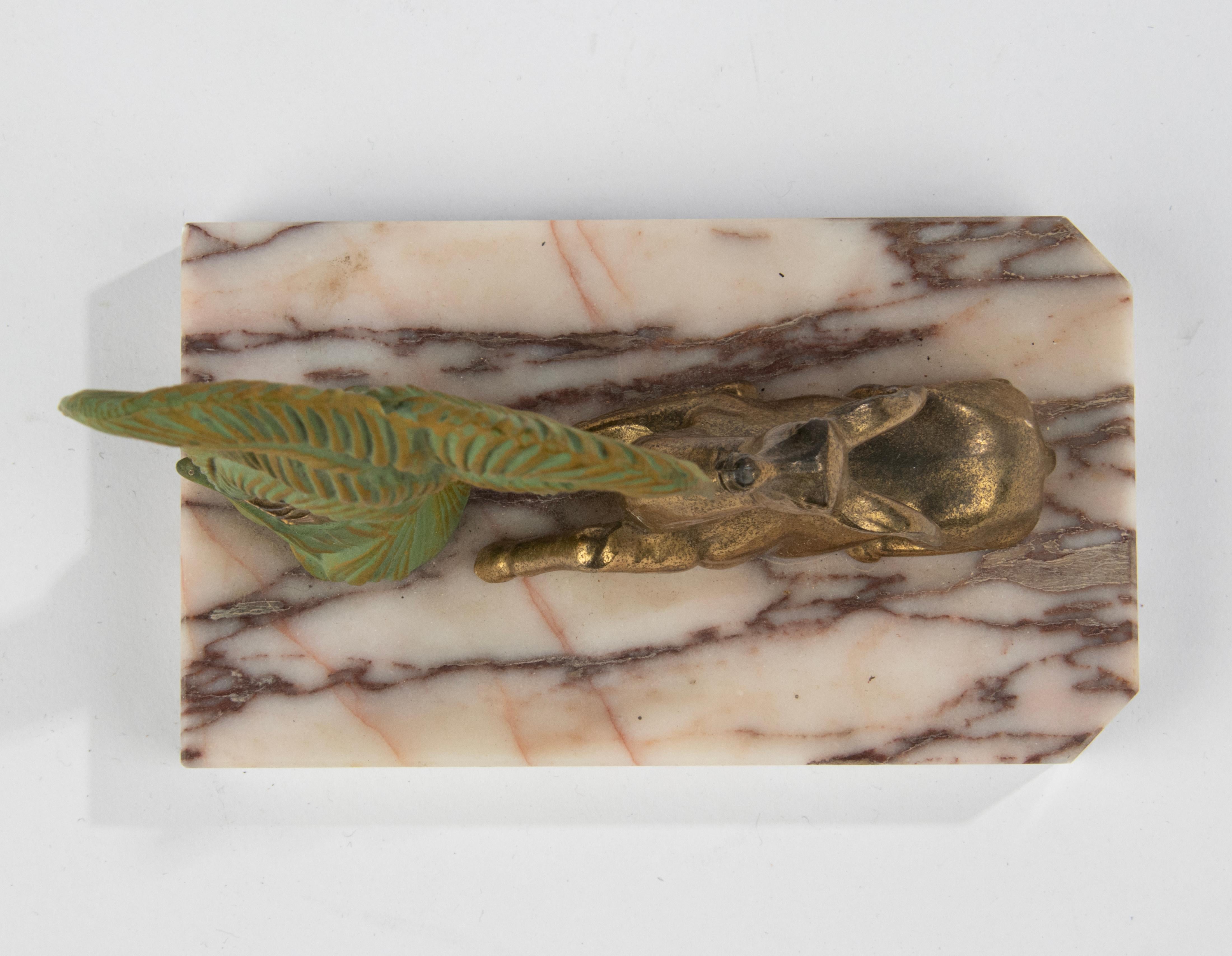 Art Deco Patinated Spelter and Marble Bookends with Gazelle Deer and Palmtree For Sale 5