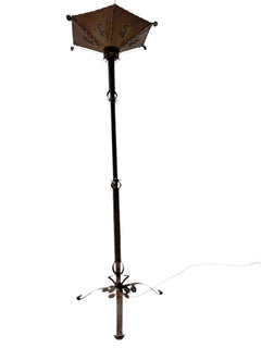 Art Deco Patinated Wrought Iron Floor Lamp, 1930s