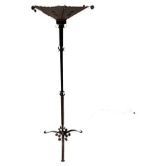 Art Deco Patinated Wrought Iron Floor Lamp, 1930s