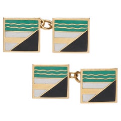 Art Deco Paul Brandt Enamel and Gold Cufflinks, Circa 1930