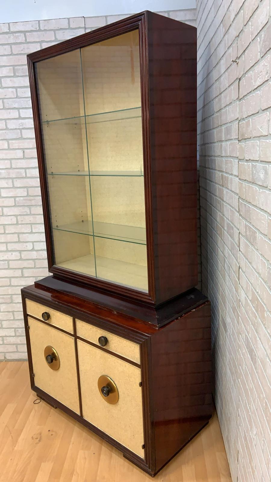 Laiton Buffet Art Déco Paul Frankl pour Johnson Furniture en acajou et liège en vente