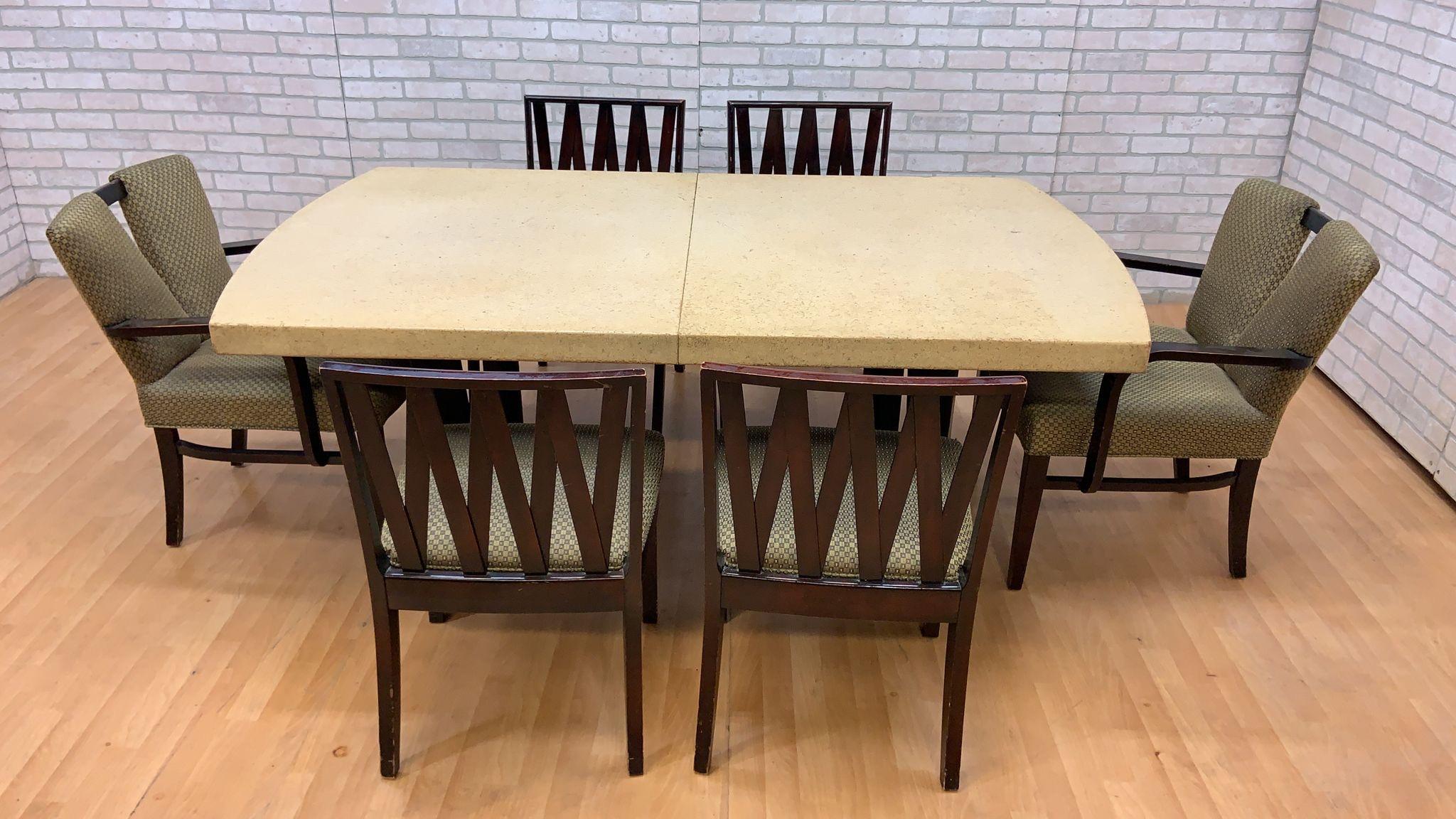 Art Deco Paul Frankl for Johnson Furniture mahogany and cork dining set - 9 piece set.

An exquisite, iconic and truly timeless and unparalleled classic dining set by Paul Frankl for Johnson Furniture Co. 

A wonderful dining table comprising a