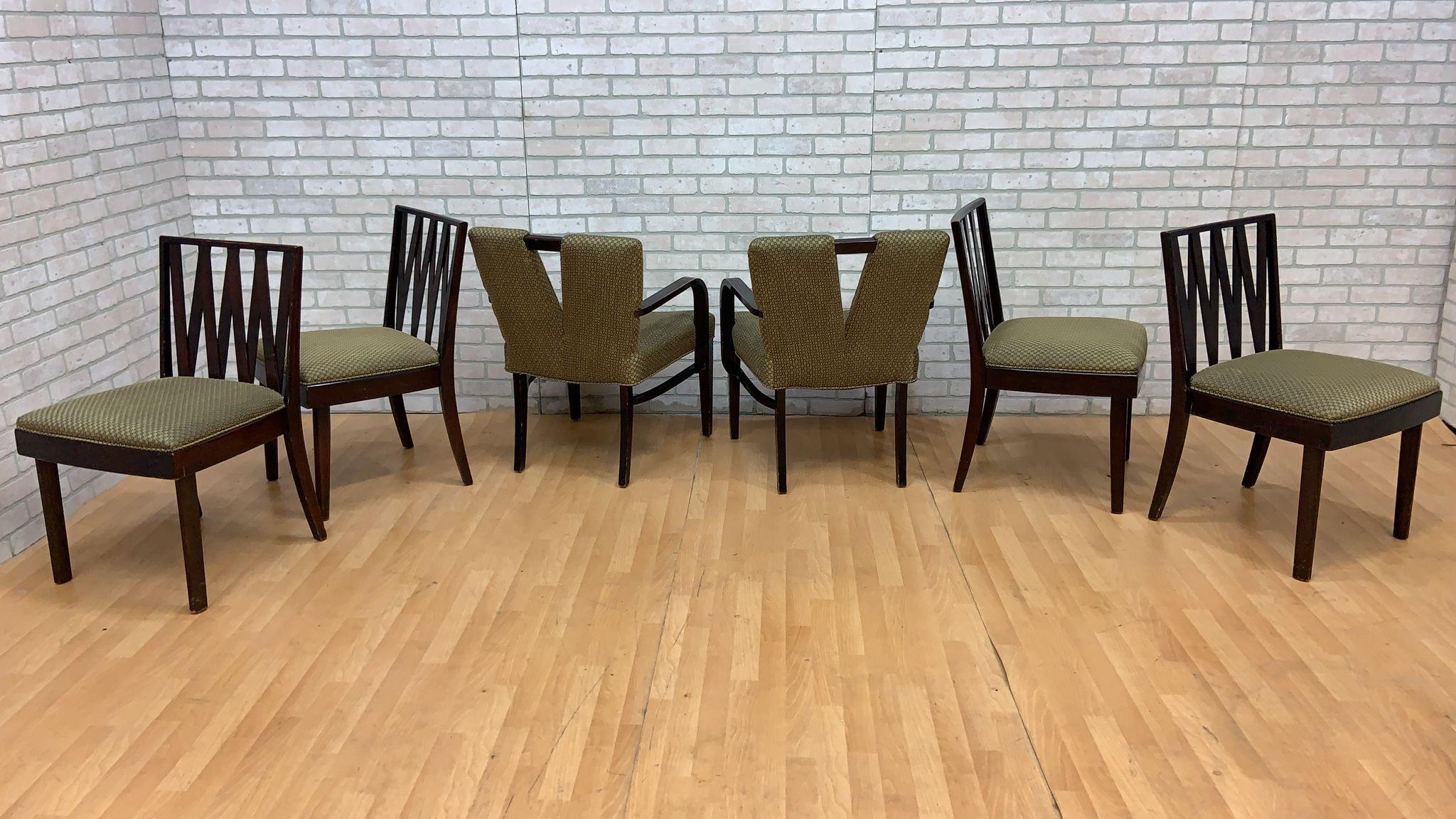 Art Deco Paul Frankl for Johnson Furniture Mahogany and Cork Dining 9 Piece Set For Sale 13