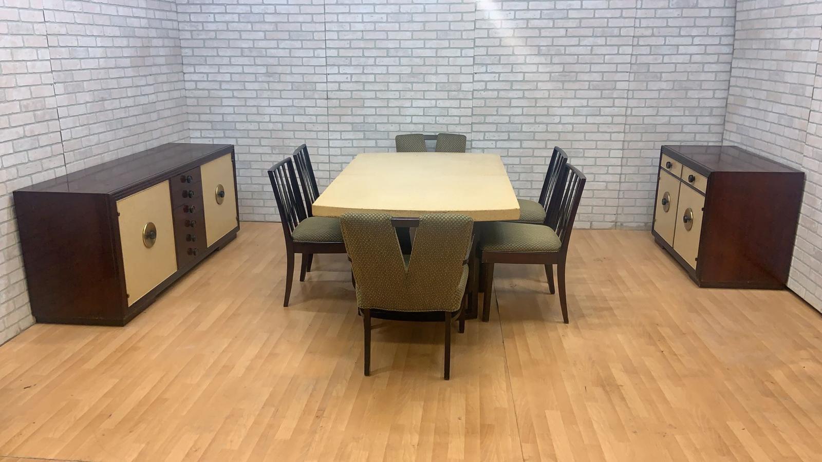 Art Deco Paul Frankl for Johnson Furniture Mahogany and Cork Dining 9 Piece Set For Sale 21