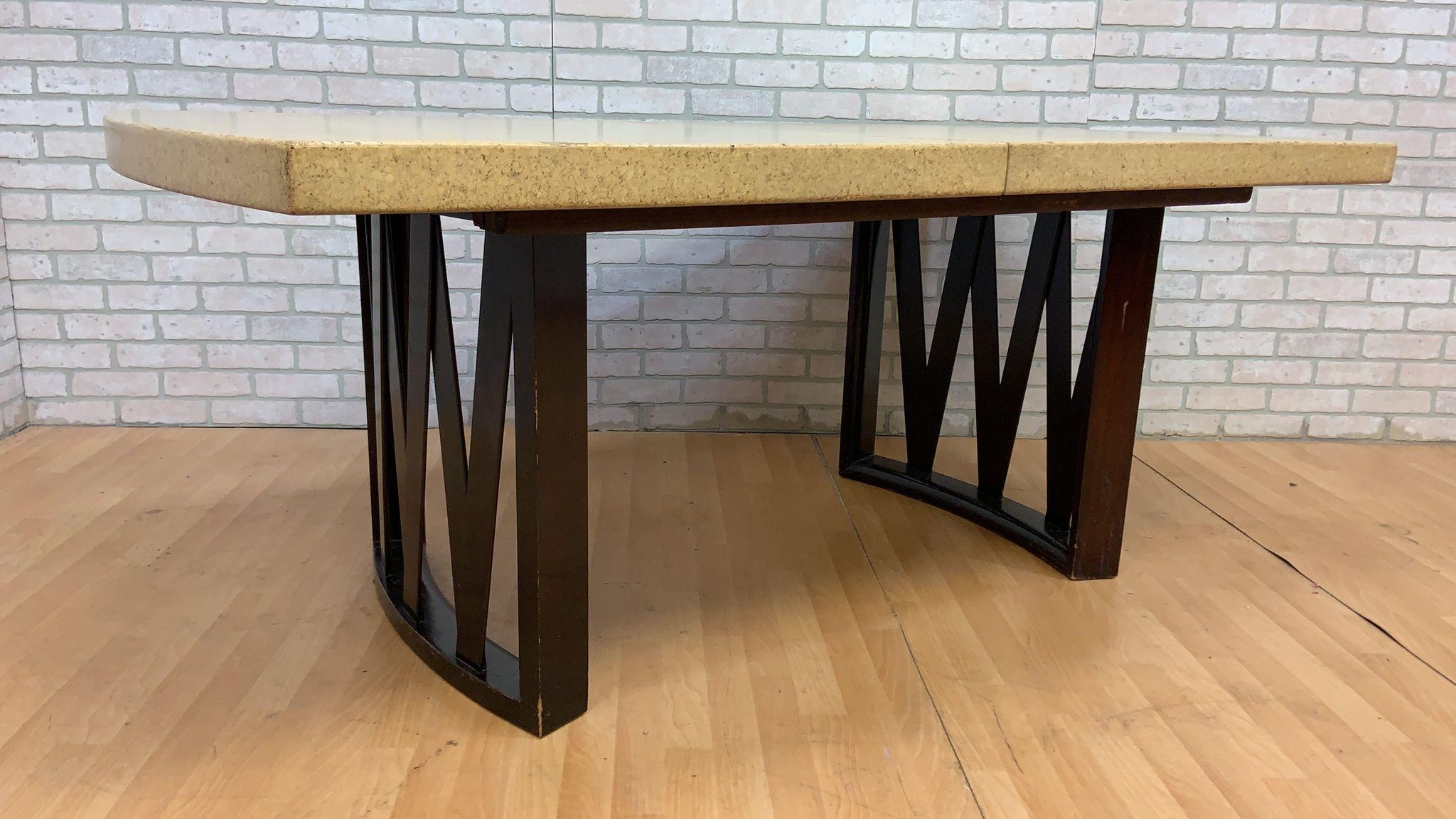 Art Deco Paul Frankl for Johnson Furniture Mahogany and Cork Dining 9 Piece Set In Good Condition For Sale In Chicago, IL