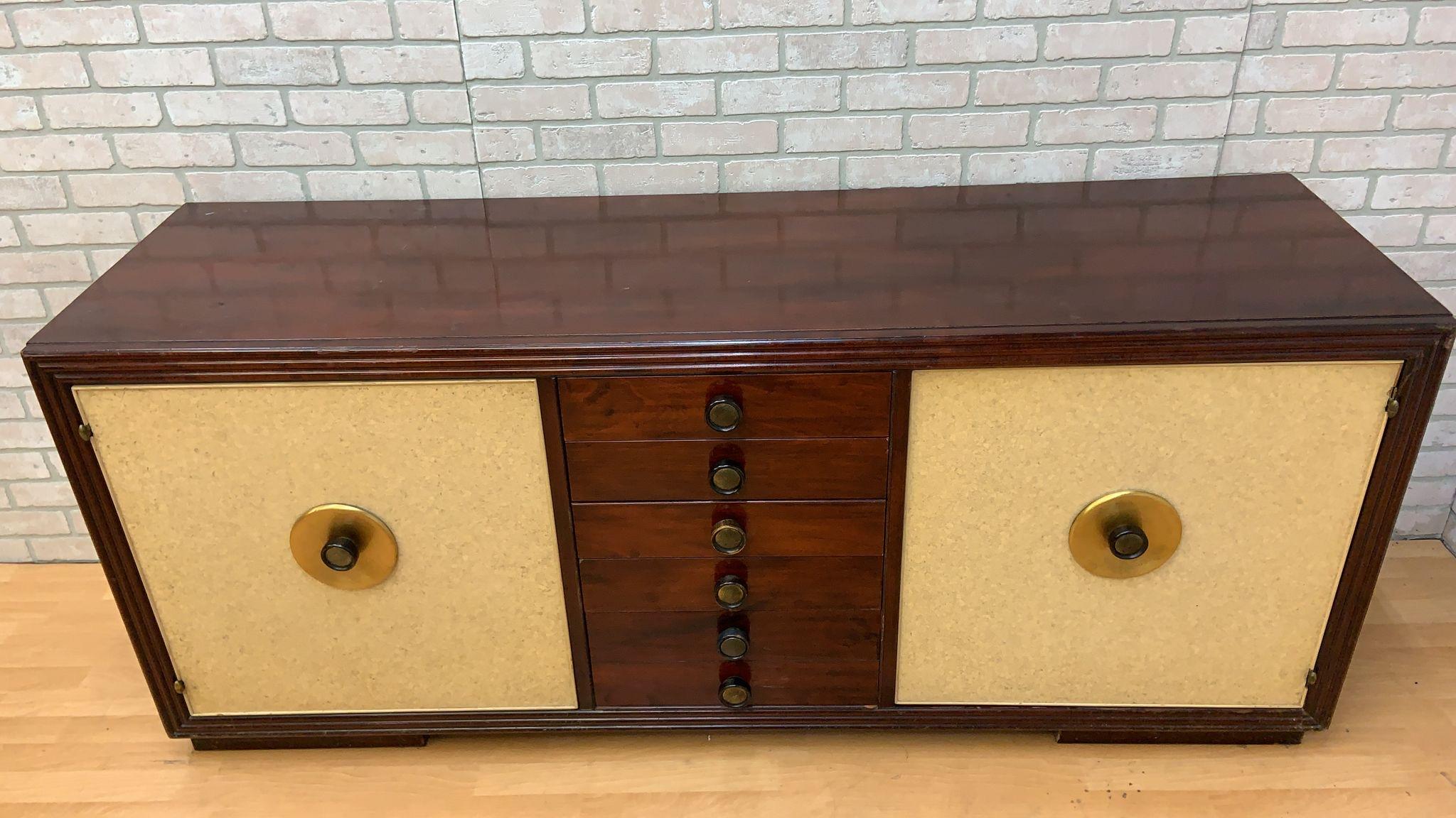 Mid-20th Century Art Deco Paul Frankl for Johnson Furniture Mahogany and Cork Sideboard For Sale
